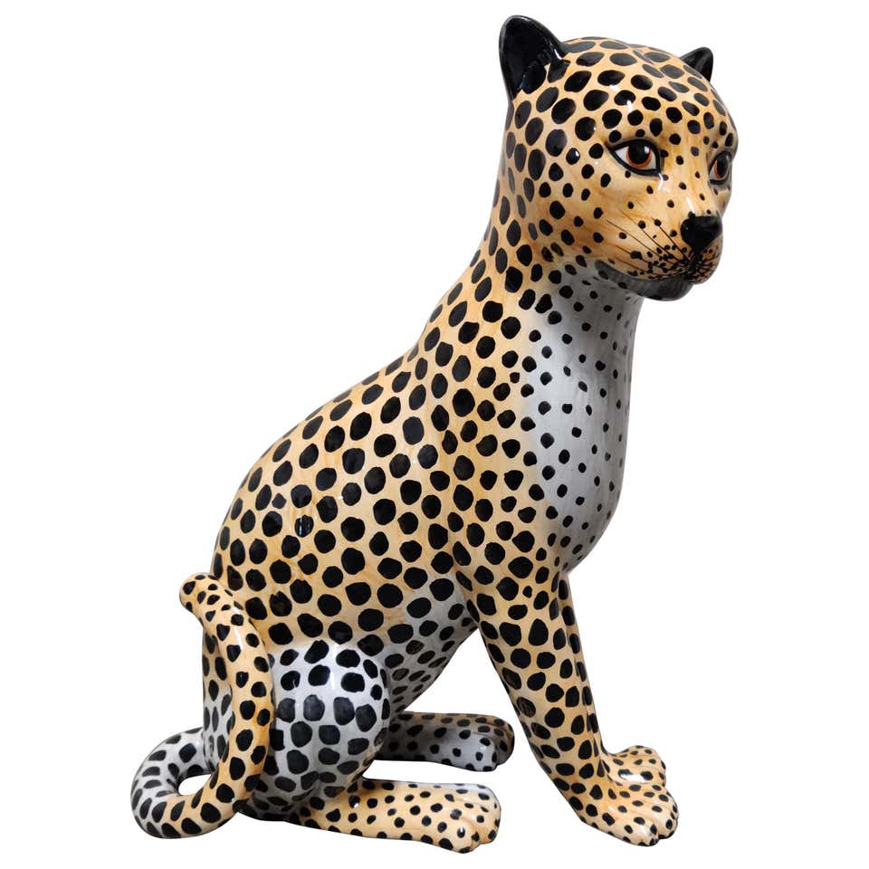Midcentury Hand-Painted Italian Ceramic Leopard Sculpture at 1stdibs