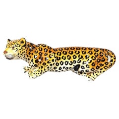 Vintage Ceramic Hand Painted Leopard, 1960's Italy