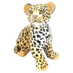 Ceramic Hand Painted Leopard, 1960's Italy