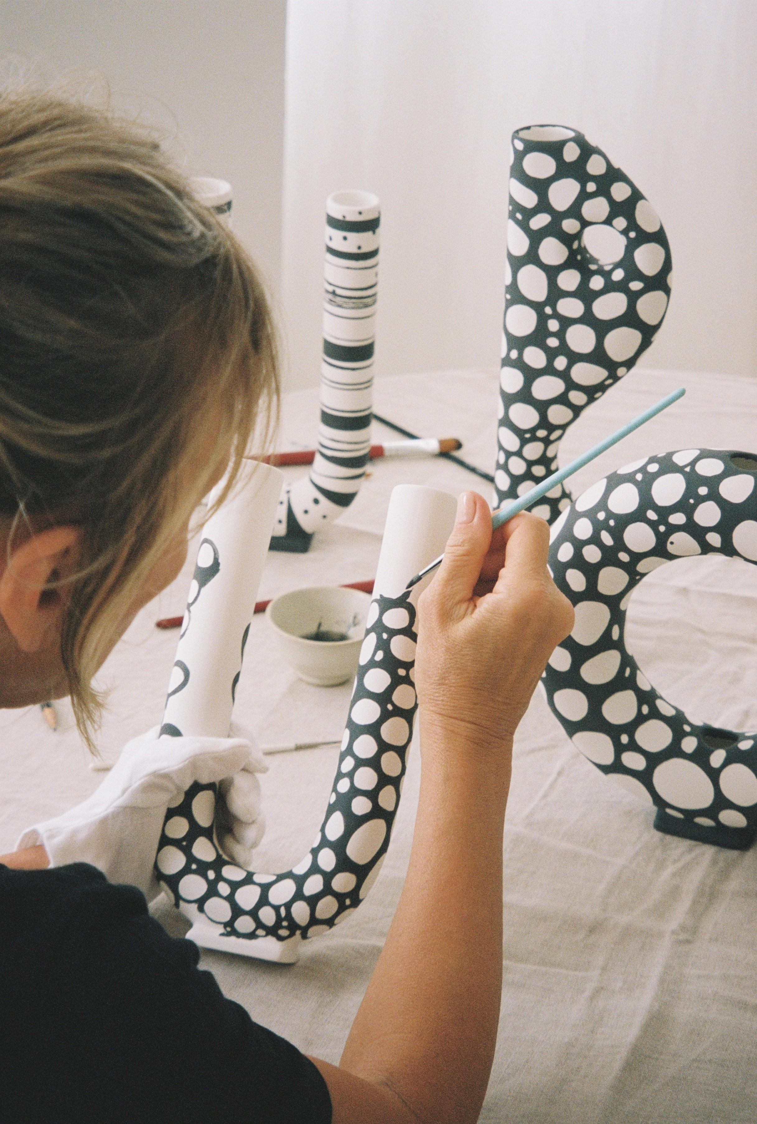 Spanish Vase ceramic hand painted limited edition black and white - Vacuum For Sale