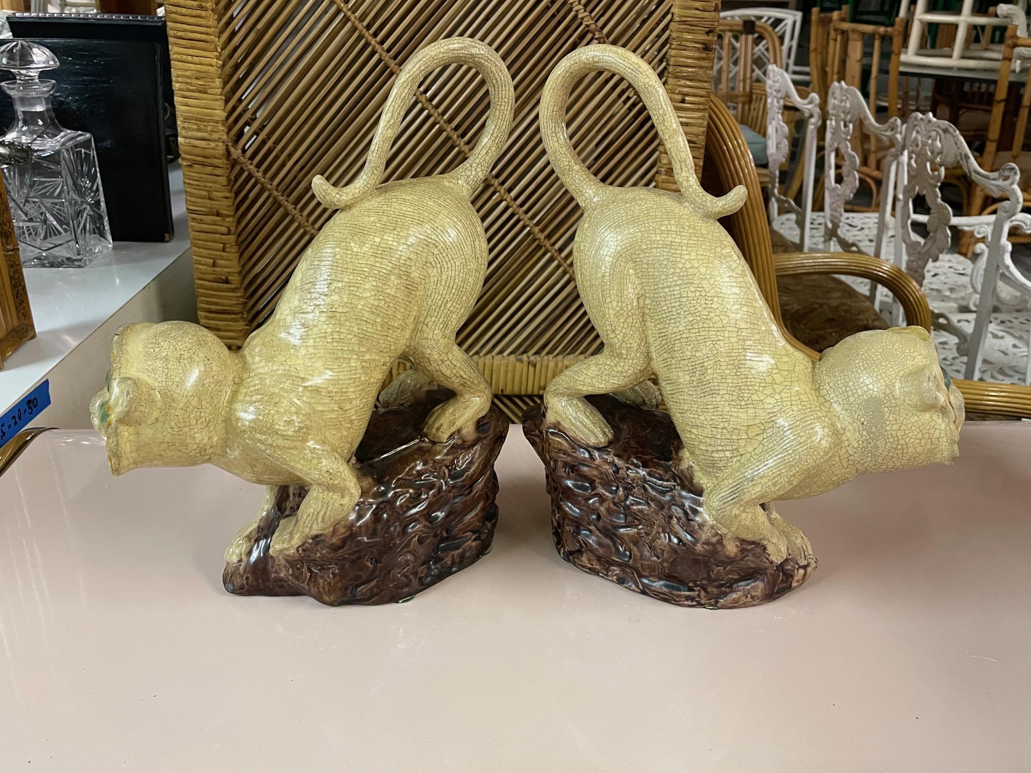 Ceramic Hand Painted Monkey Statues In Good Condition In Jacksonville, FL