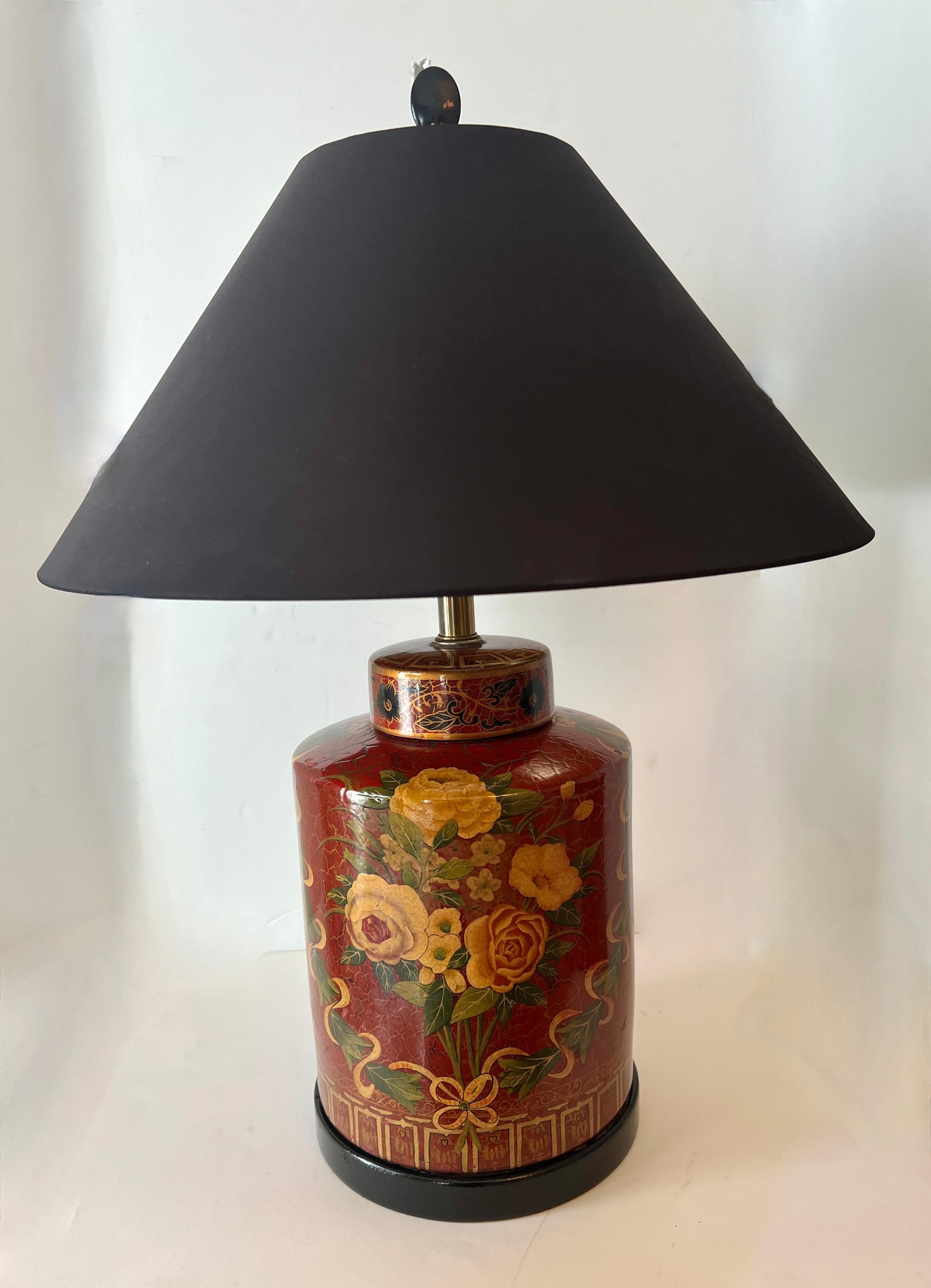 American Ceramic Hand Painted Red Ginger Jar Table Lamp by Frederick Cooper For Sale
