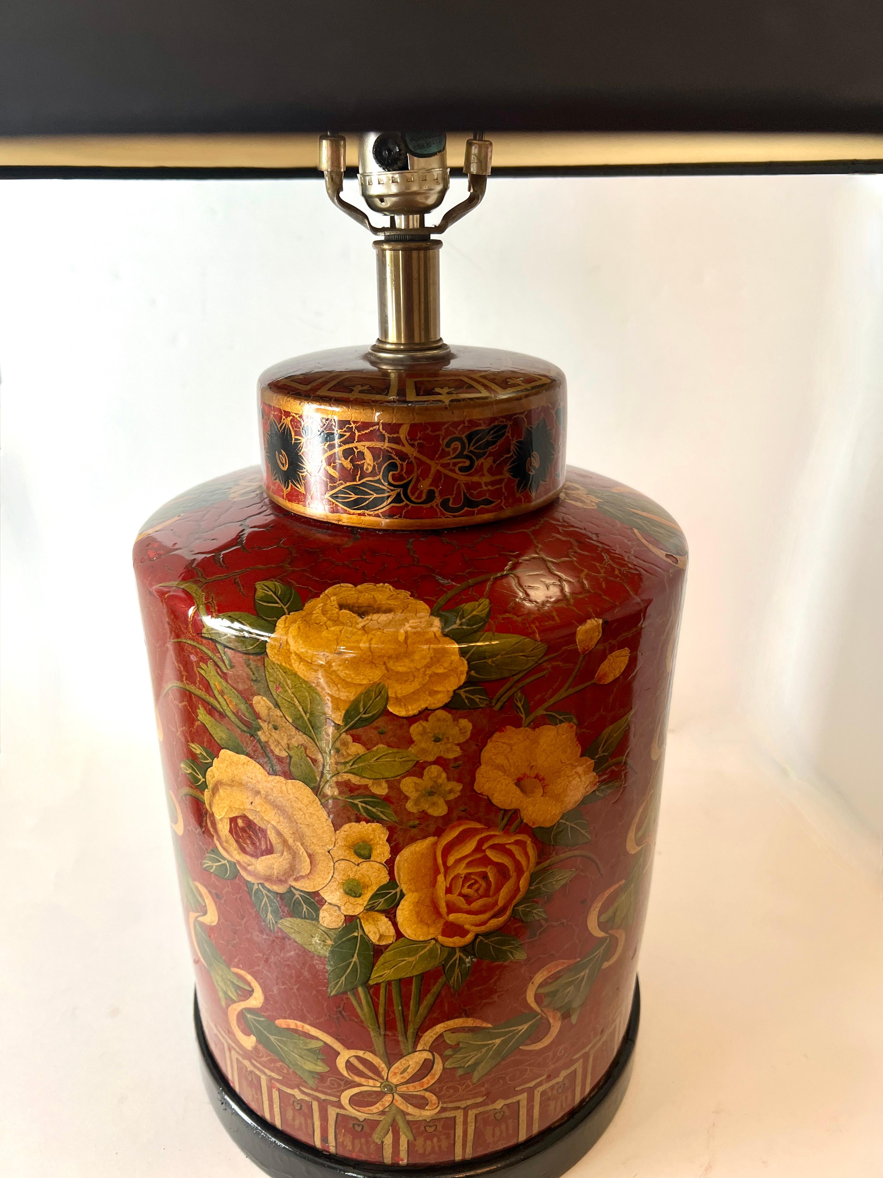 Ceramic Hand Painted Red Ginger Jar Table Lamp by Frederick Cooper In Good Condition For Sale In Los Angeles, CA