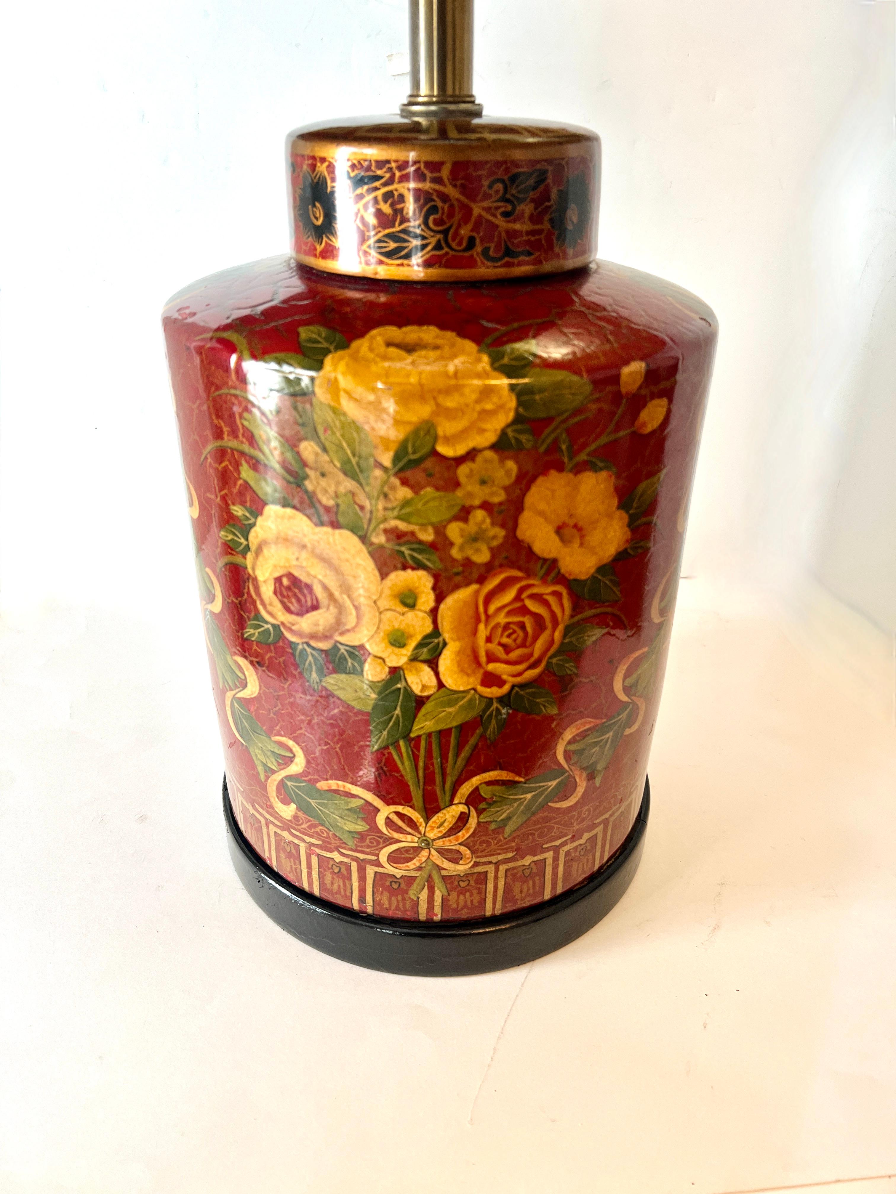 20th Century Ceramic Hand Painted Red Ginger Jar Table Lamp by Frederick Cooper For Sale