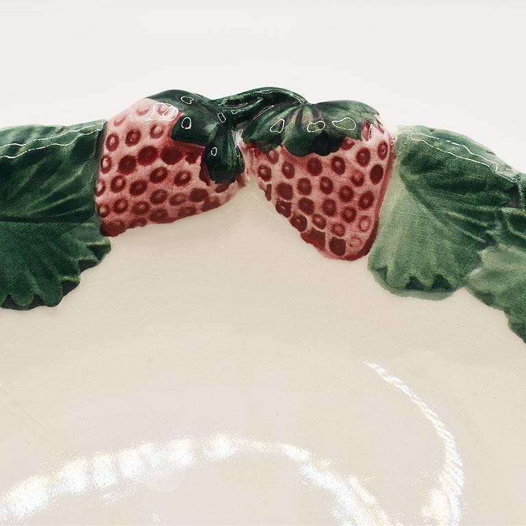 Mid-Century Modern Ceramic Hand Painted Strawberry Motif Serving Platter, Italy For Sale