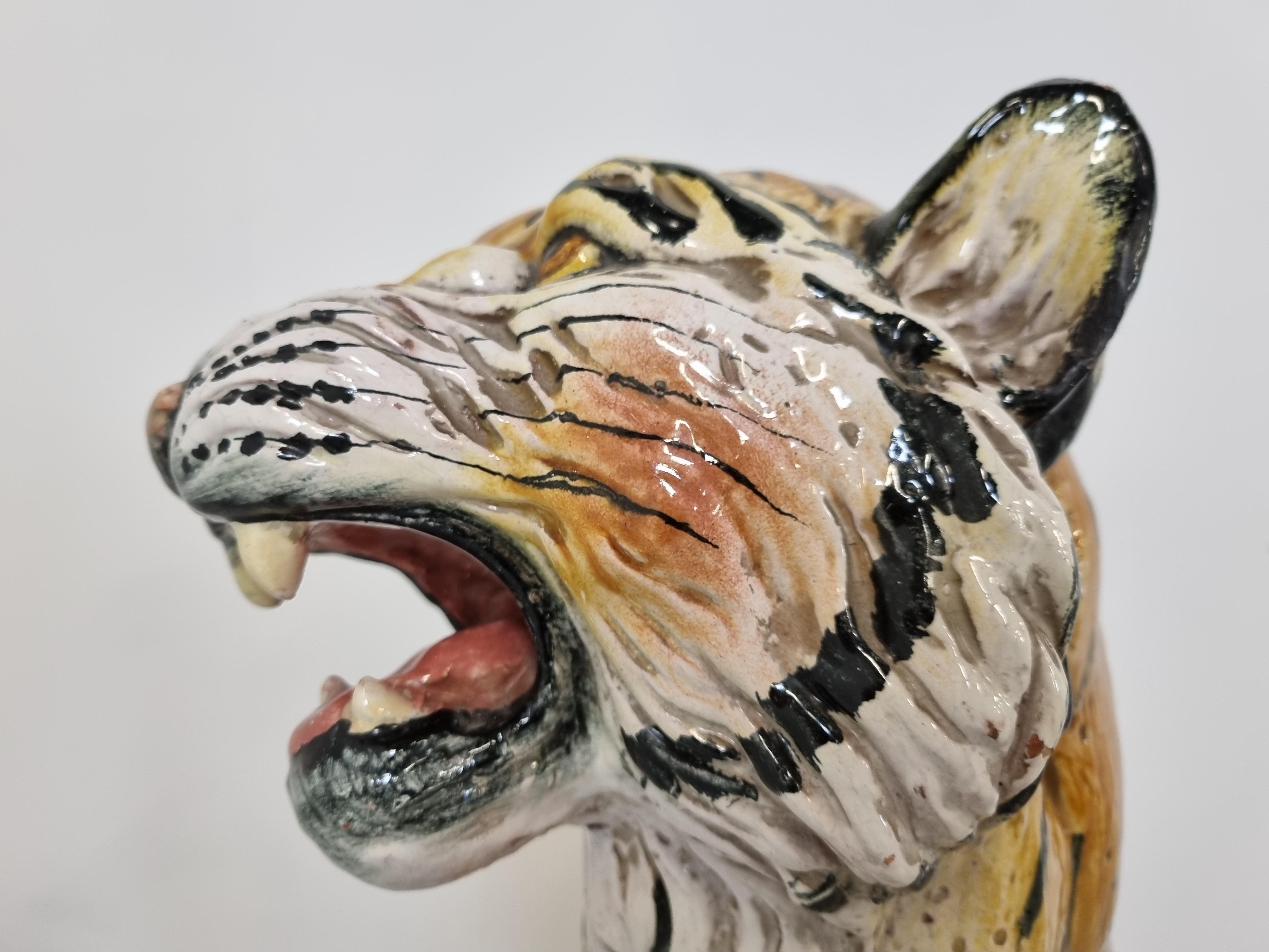 Hollywood Regency Ceramic Hand Painted Tiger, 1970's Italy