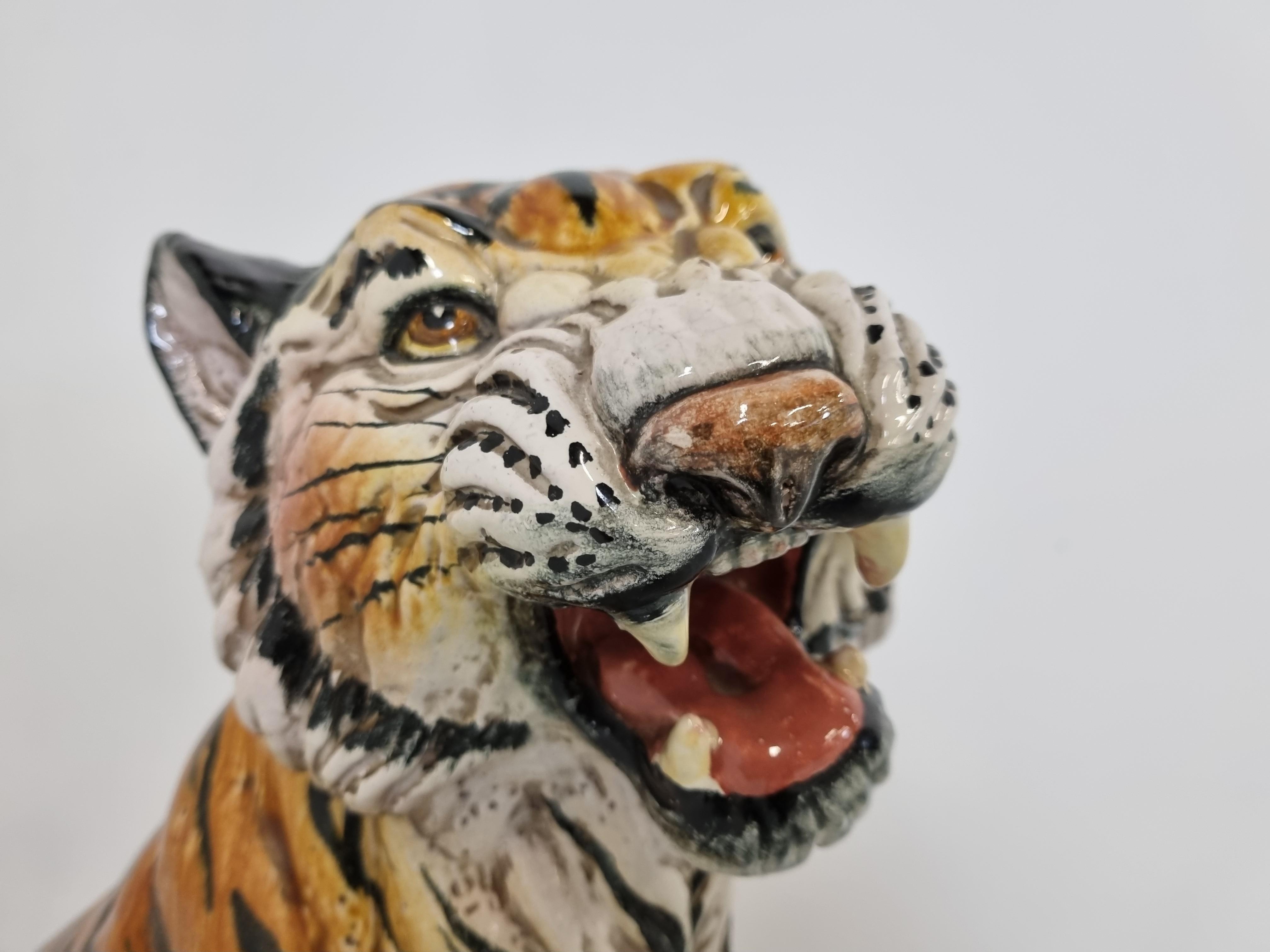 Italian Ceramic Hand Painted Tiger, 1970's Italy