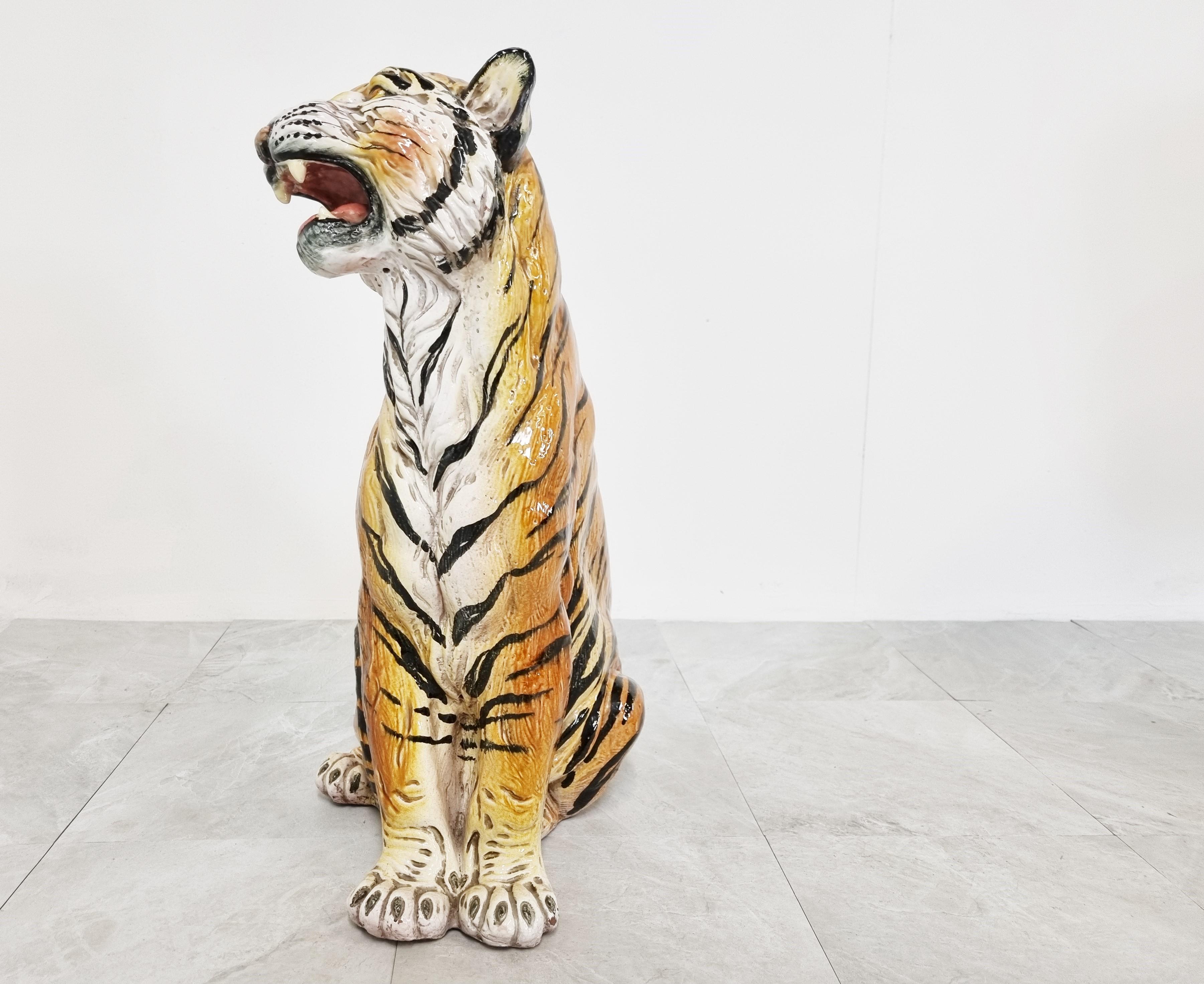 Ceramic Hand Painted Tiger, 1970's Italy 1