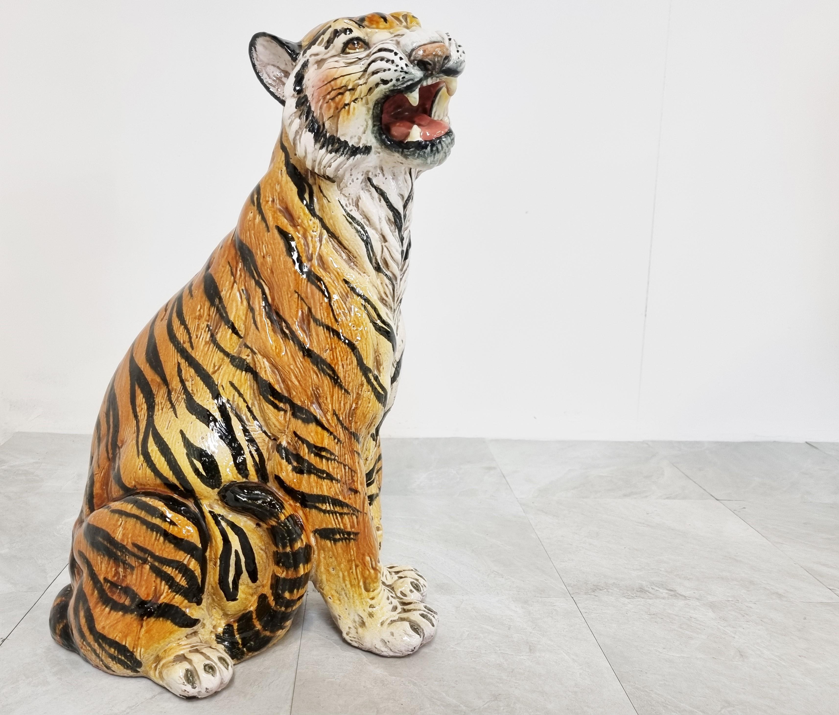 Ceramic Hand Painted Tiger, 1970's Italy 2