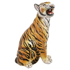 Ceramic Hand Painted Tiger, 1970
s Italy