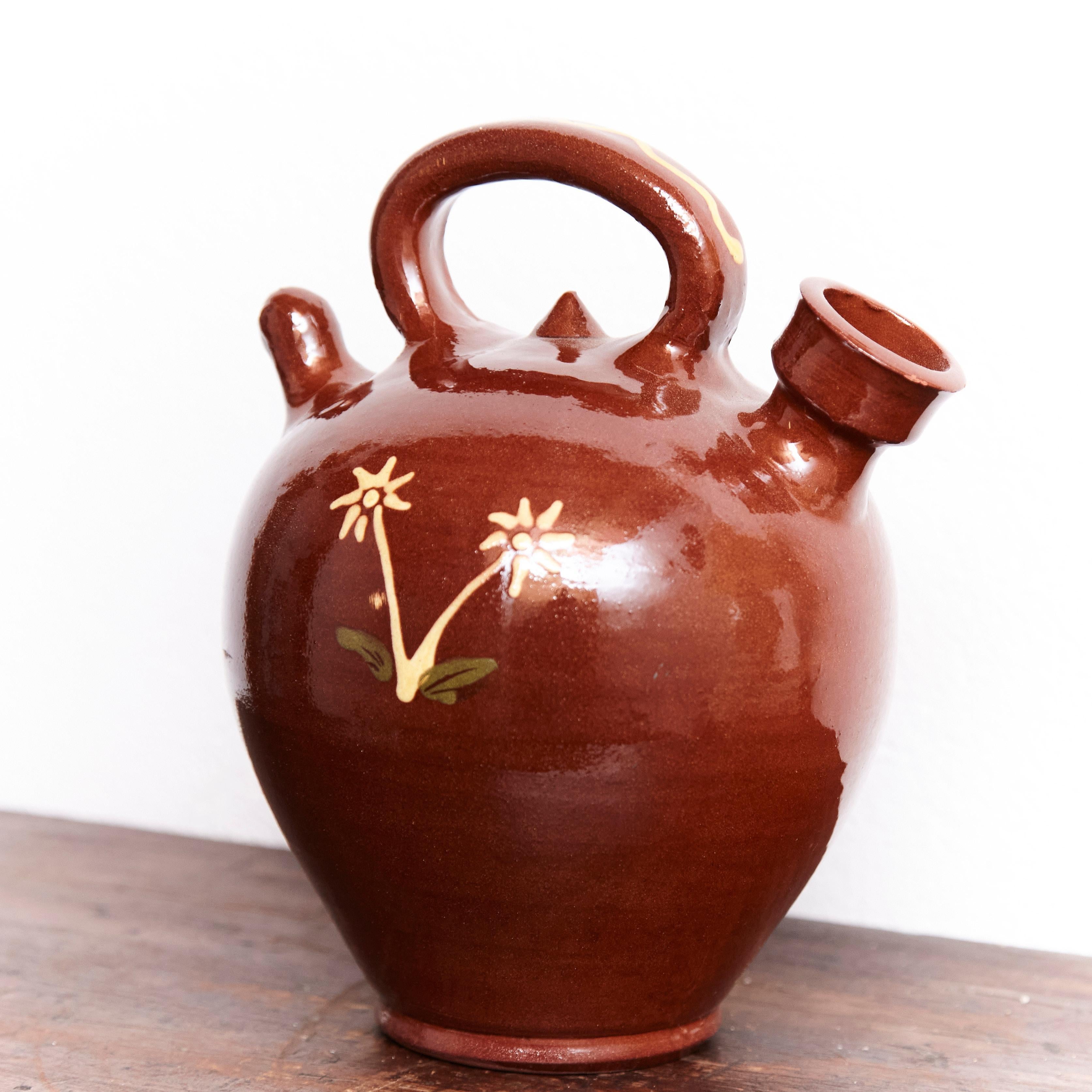 Mid-Century Modern Ceramic Hand Painted Traditional Spanish Jug, circa 1960 For Sale