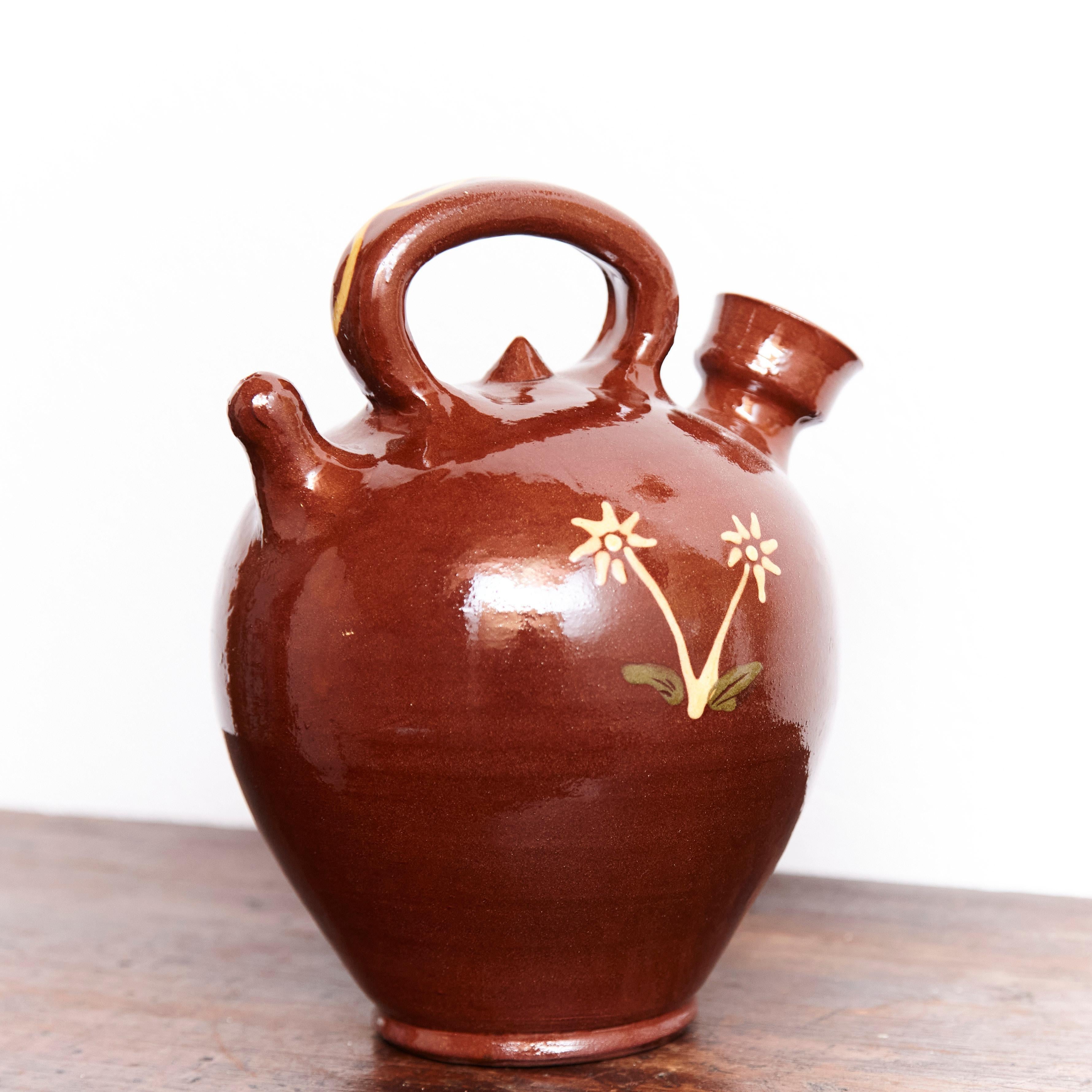 Ceramic Hand Painted Traditional Spanish Jug, circa 1960 In Good Condition For Sale In Barcelona, ES