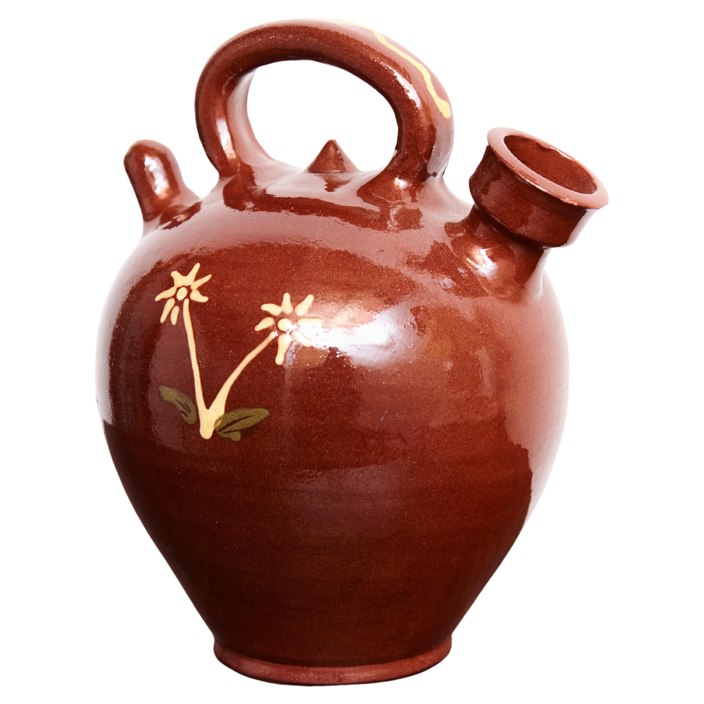 Ceramic Hand Painted Traditional Spanish Jug, circa 1960 For Sale