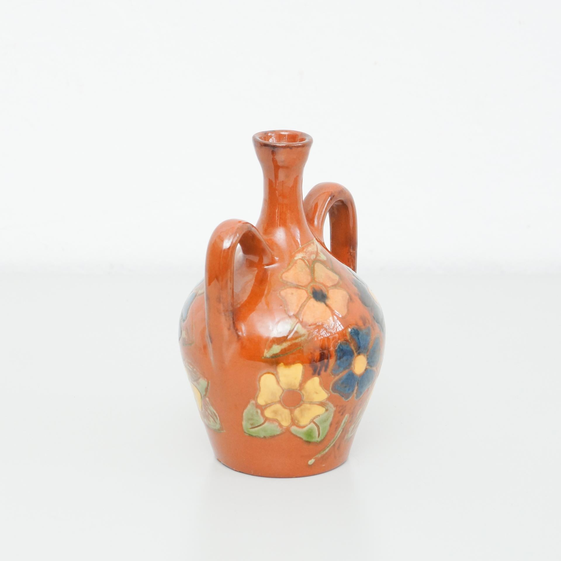 Mid-Century Modern Ceramic Hand Painted Vase by Catalan Artist Diaz Costa, circa 1960