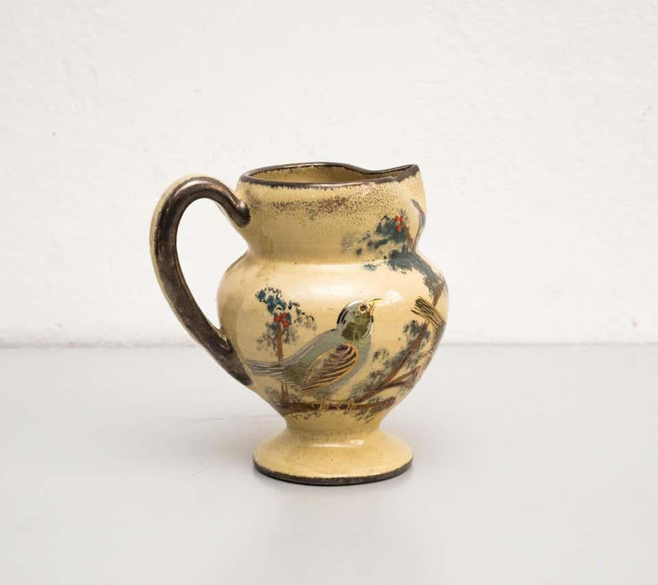 Mid-Century Modern Vase en céramique peint à la main par l'artiste catalan Diaz Costa, vers 1960 en vente