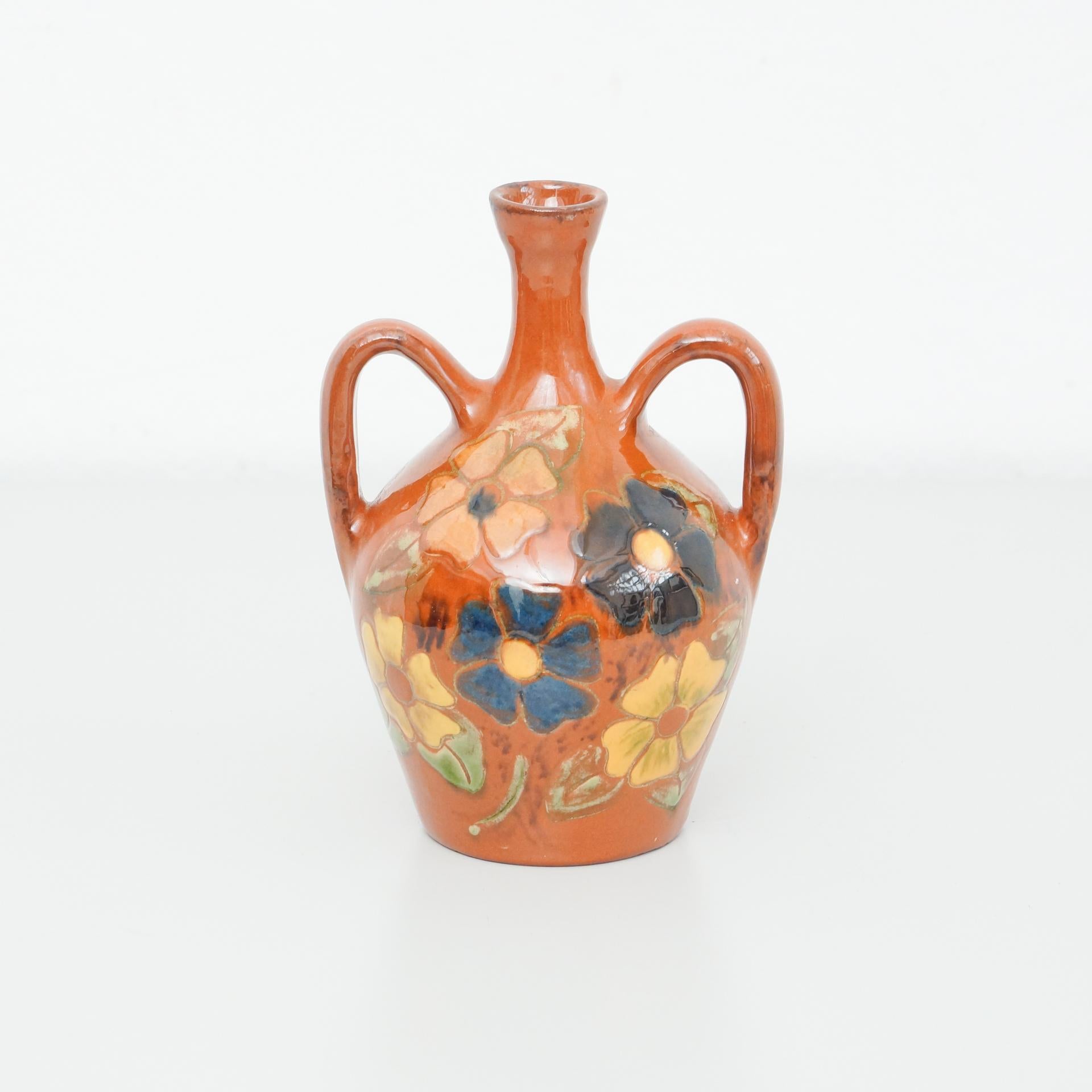 Spanish Ceramic Hand Painted Vase by Catalan Artist Diaz Costa, circa 1960