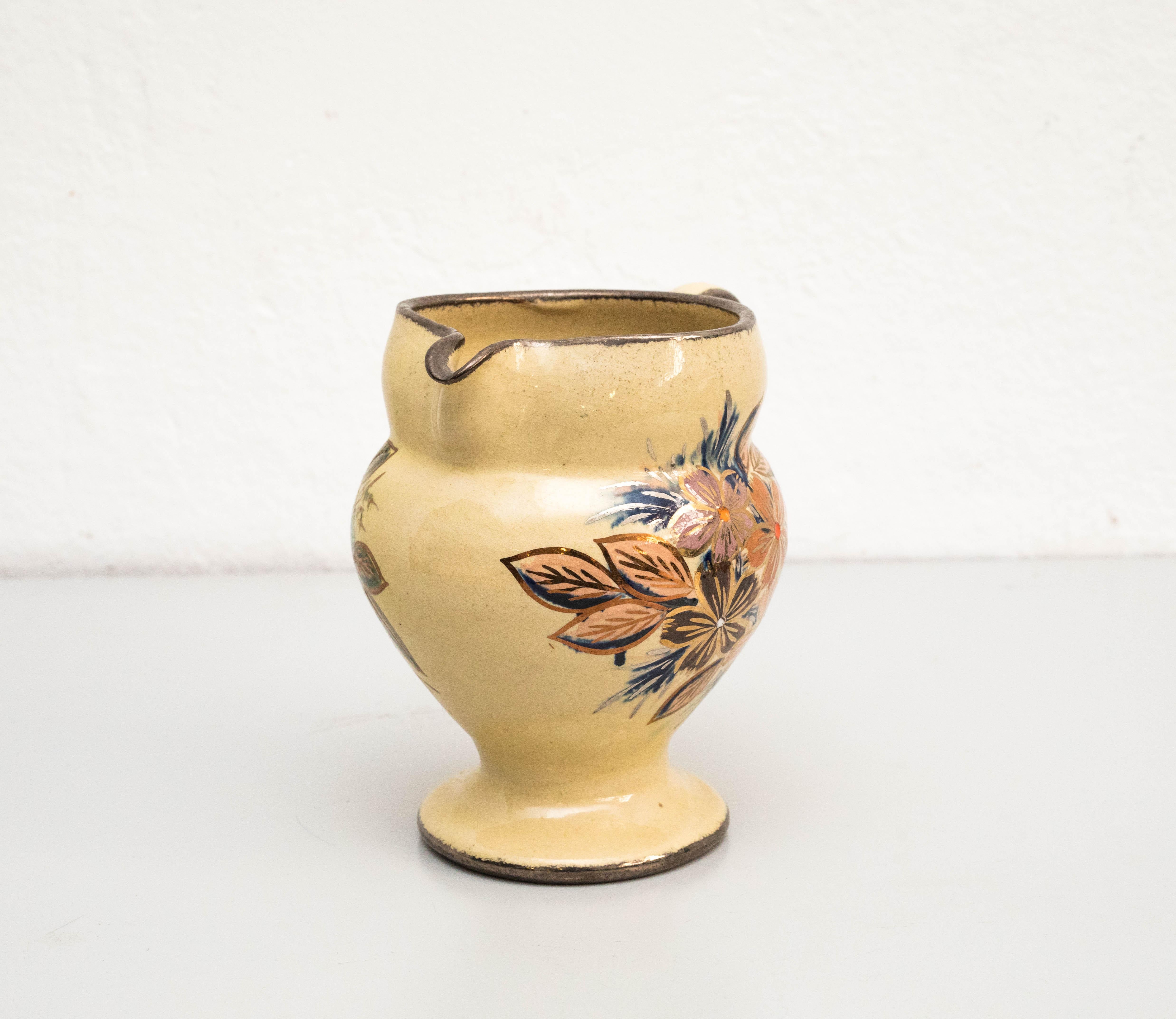 Mid-Century Modern Vase en céramique peint à la main par l'artiste catalane Diaz Costa, datant d'environ 1960 en vente