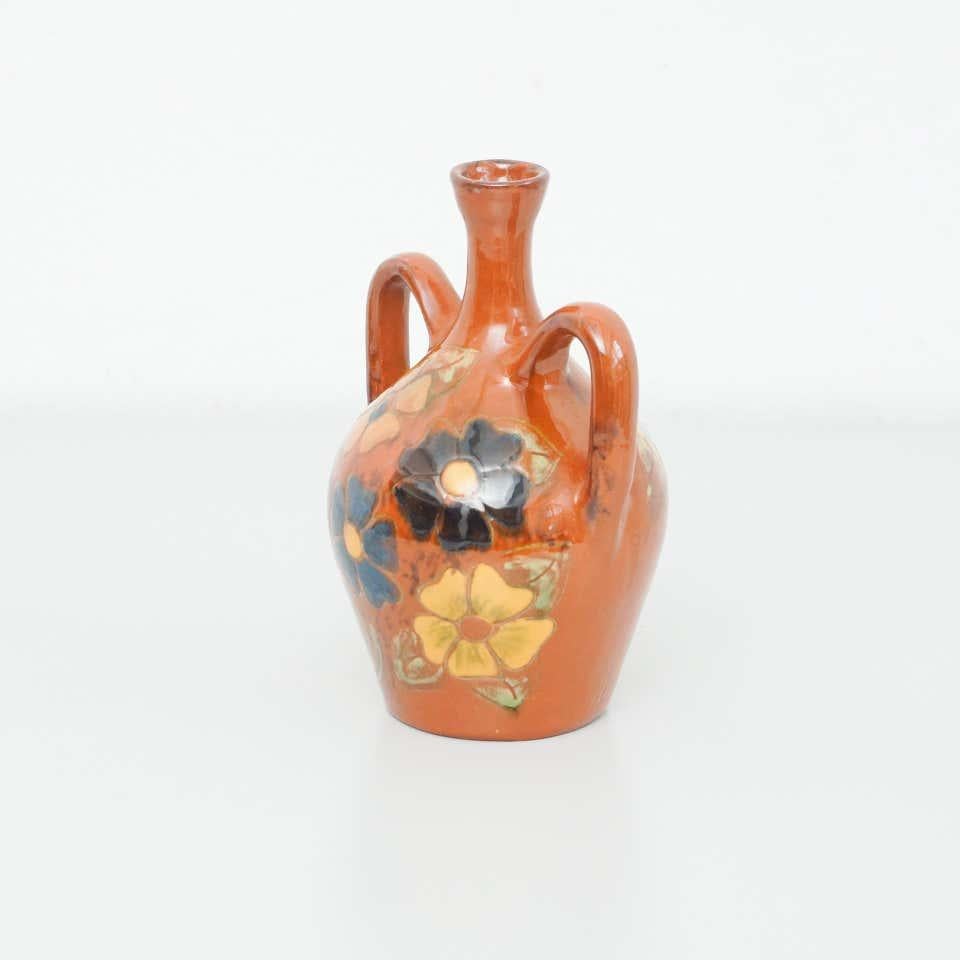 Mid-Century Modern Ceramic Hand Painted Vase by Catalan Artist Diaz Costa, circa 1960 For Sale