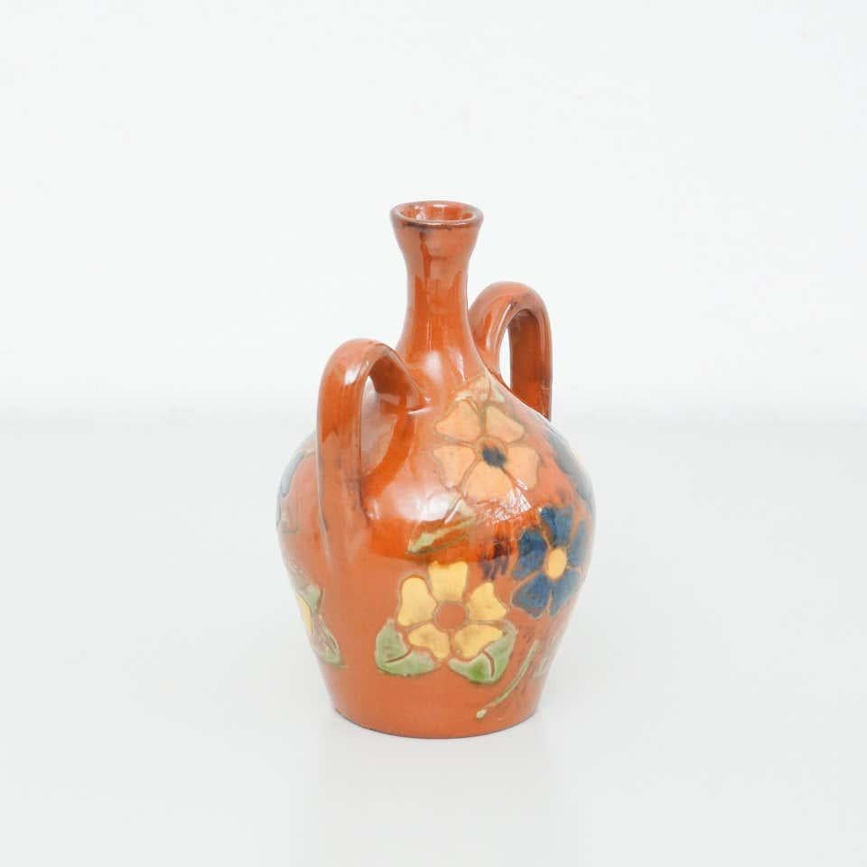 Spanish Ceramic Hand Painted Vase by Catalan Artist Diaz Costa, circa 1960 For Sale