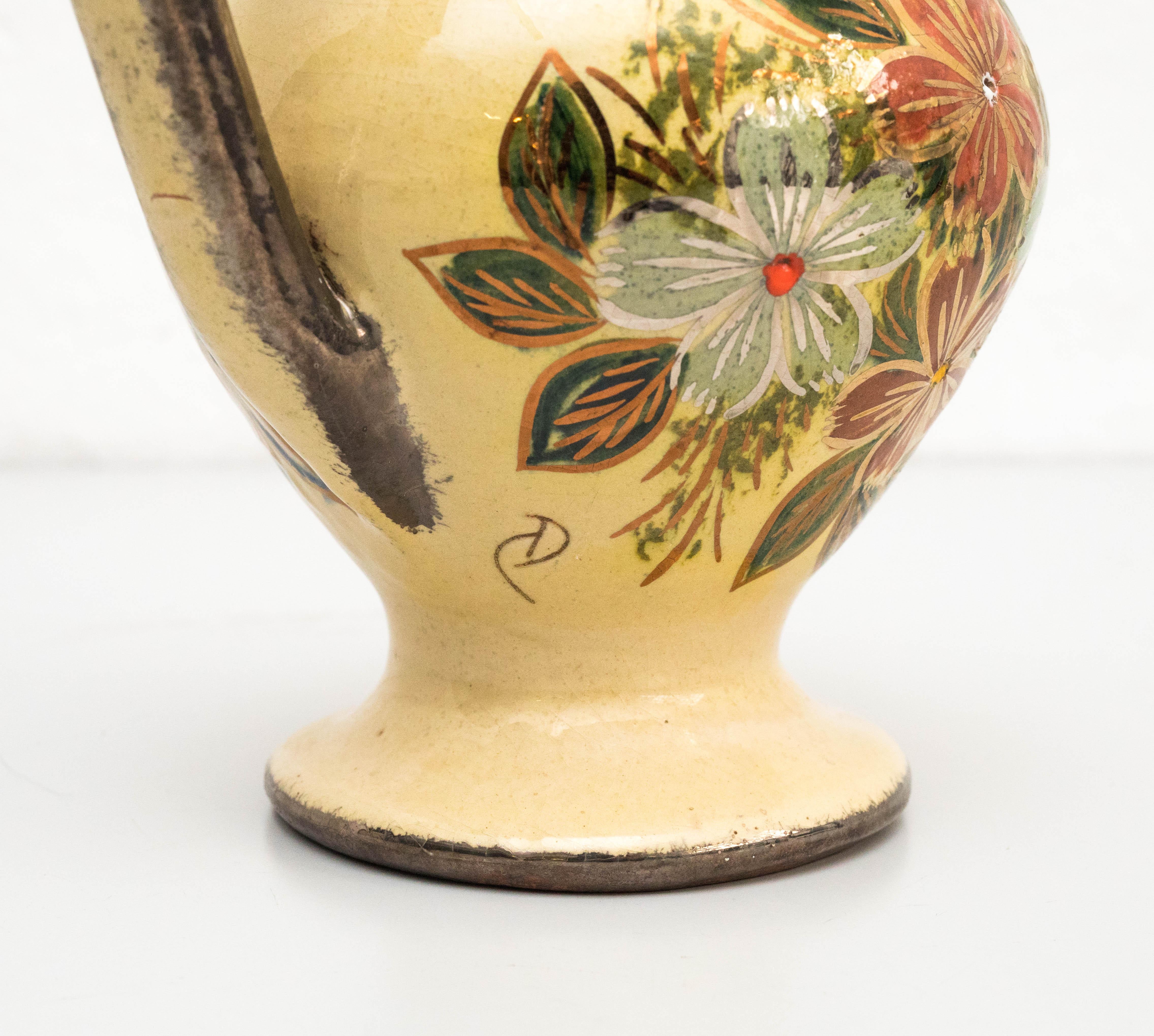 Milieu du XXe siècle Vase en céramique peint à la main par l'artiste catalane Diaz Costa, datant d'environ 1960 en vente