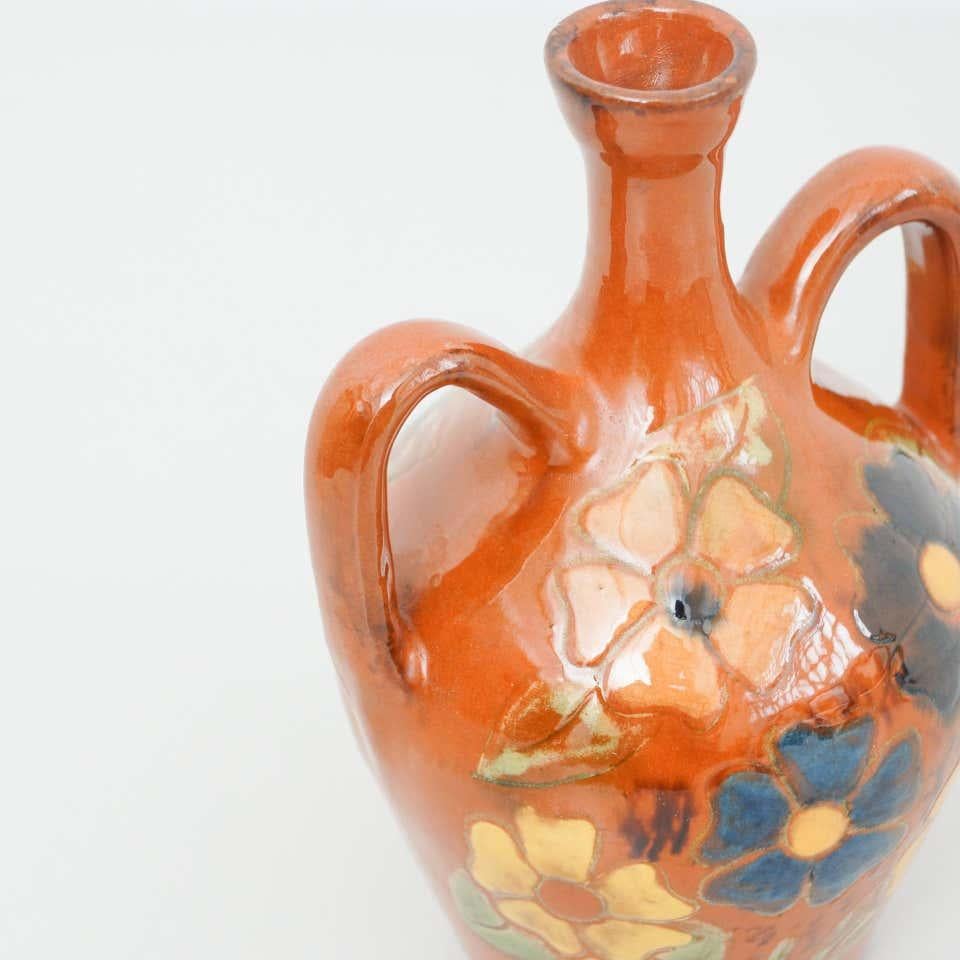 Mid-20th Century Ceramic Hand Painted Vase by Catalan Artist Diaz Costa, circa 1960 For Sale