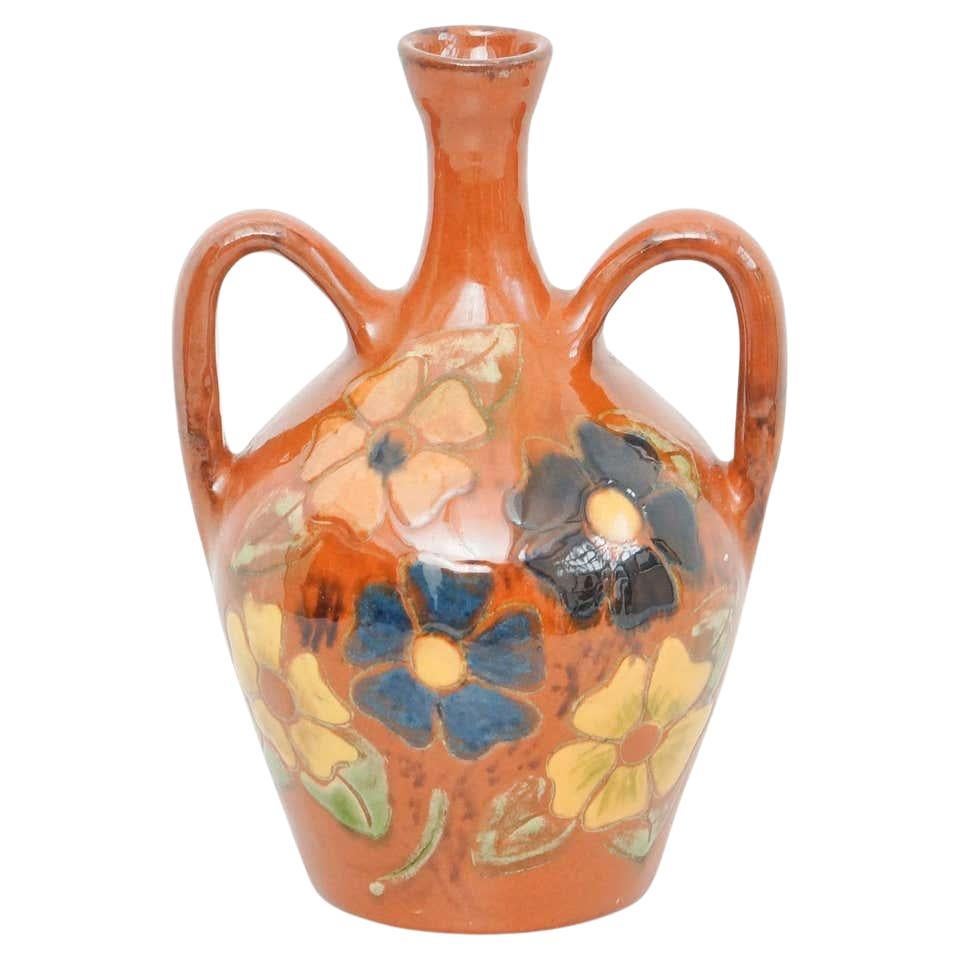 Ceramic Hand Painted Vase by Catalan Artist Diaz Costa, circa 1960 For Sale