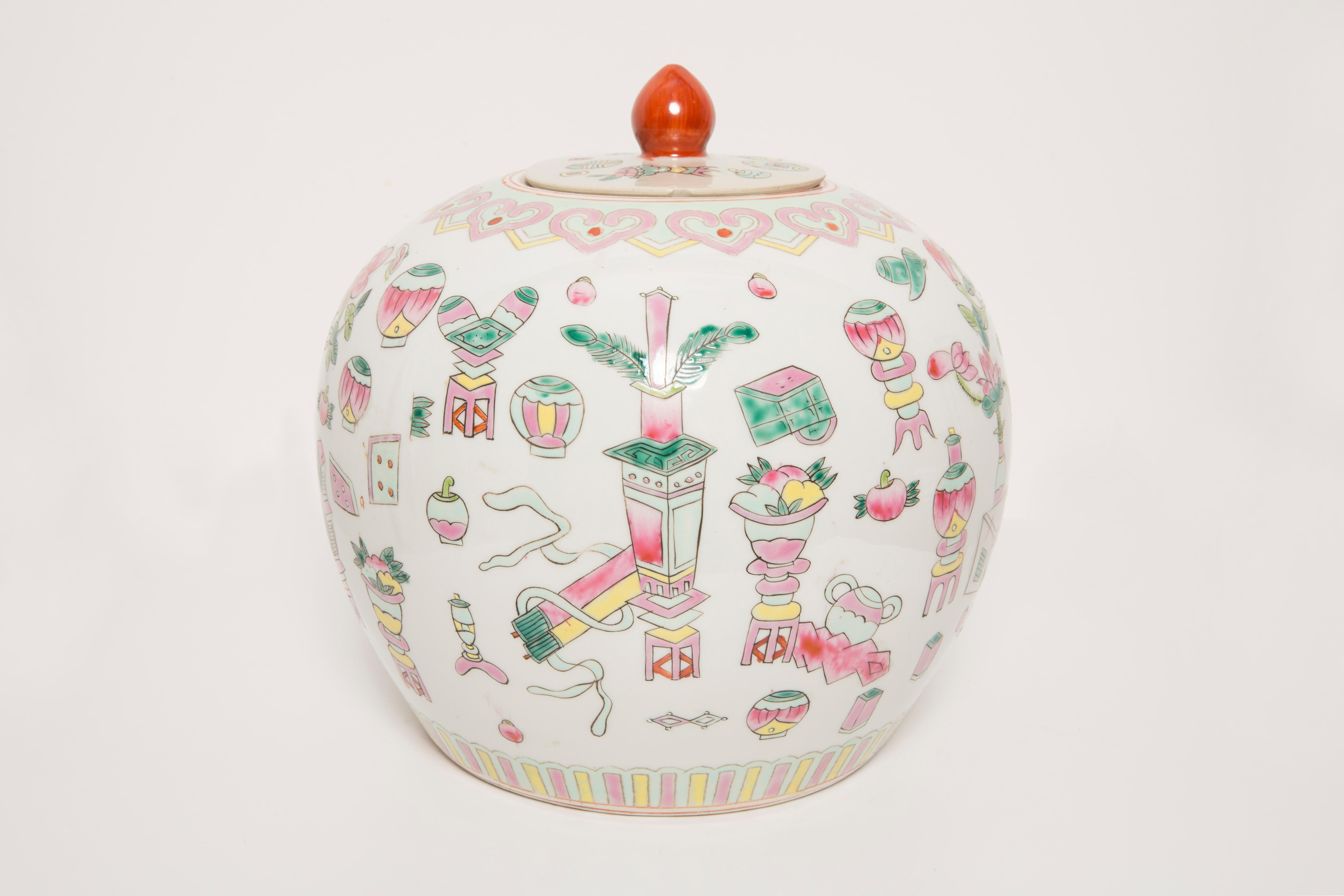 Ceramic Hand Painted Vase Candy Box, 20th Century, Europe, 1960s In Good Condition For Sale In 05-080 Hornowek, PL