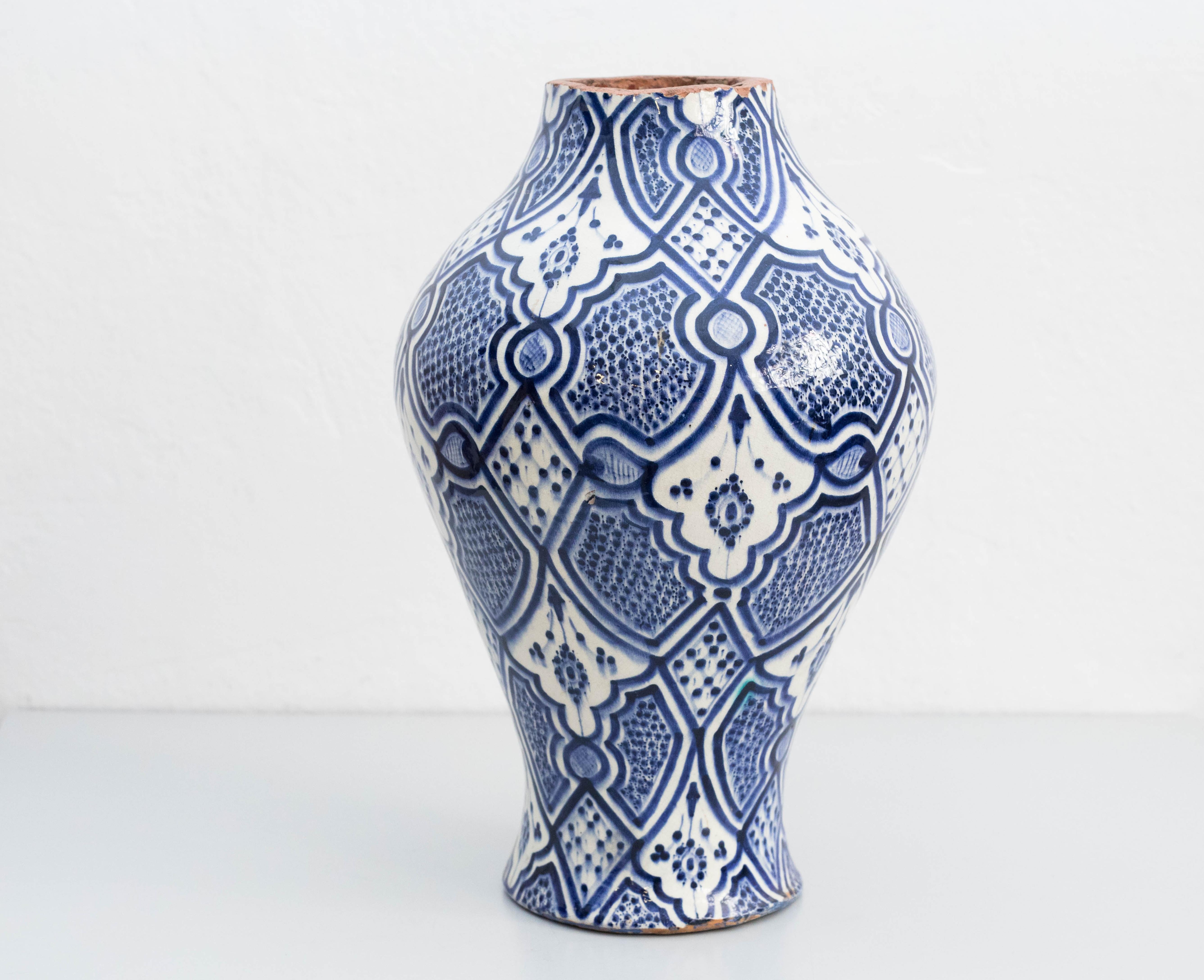 Spanish Ceramic Hand Painted Vase, circa 1960 For Sale
