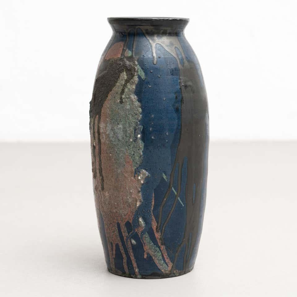 Vase en céramique peint à la main, vers 1960 Bon état - En vente à Barcelona, Barcelona