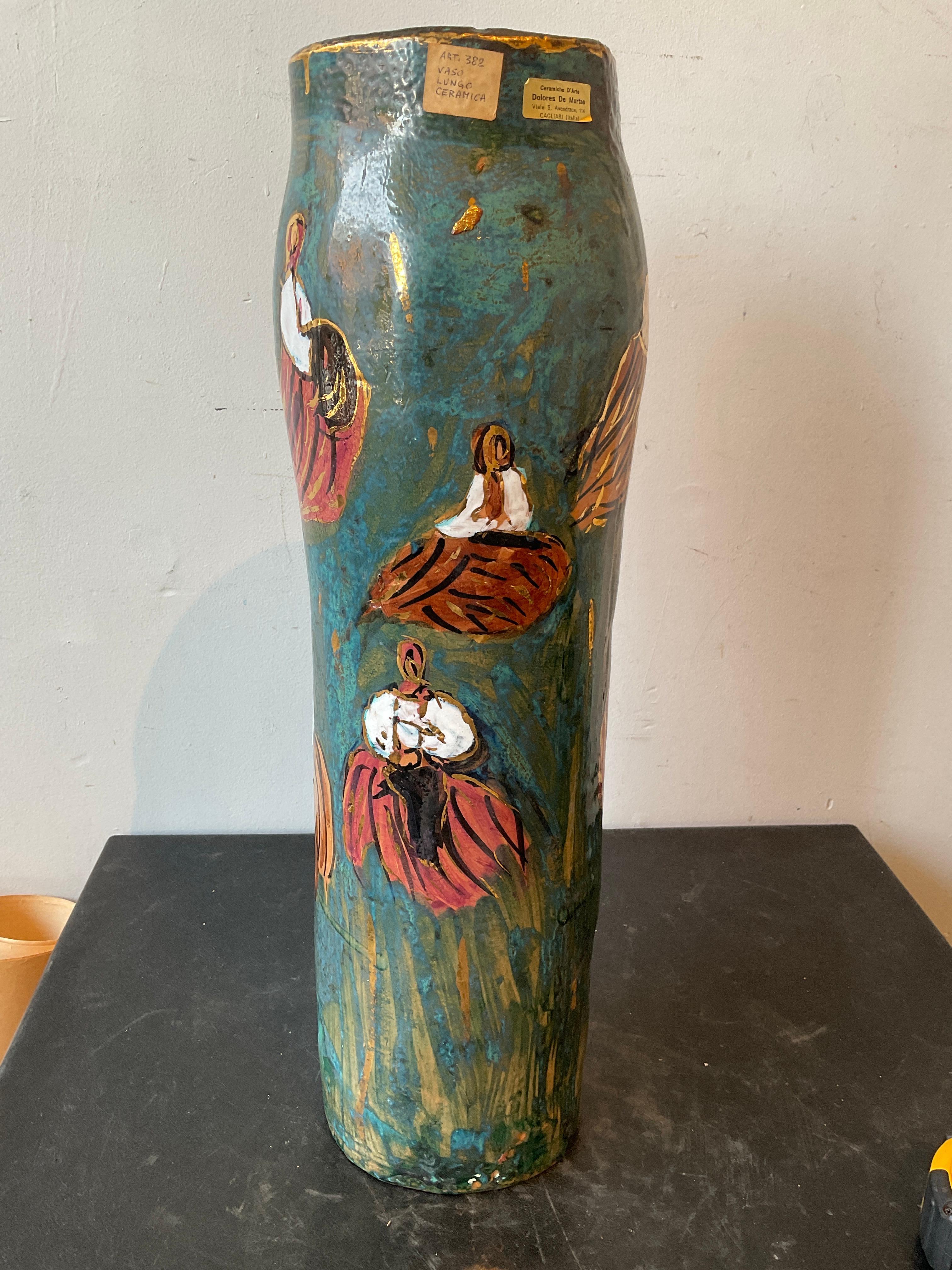 Fine XX secolo Vaso di donne in ceramica dipinto a mano di Dolores De Murtas in vendita