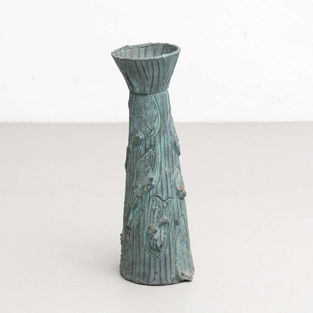 Ceramic Hand Painted Vase on a Wooden Stand, circa 1960 For Sale 12