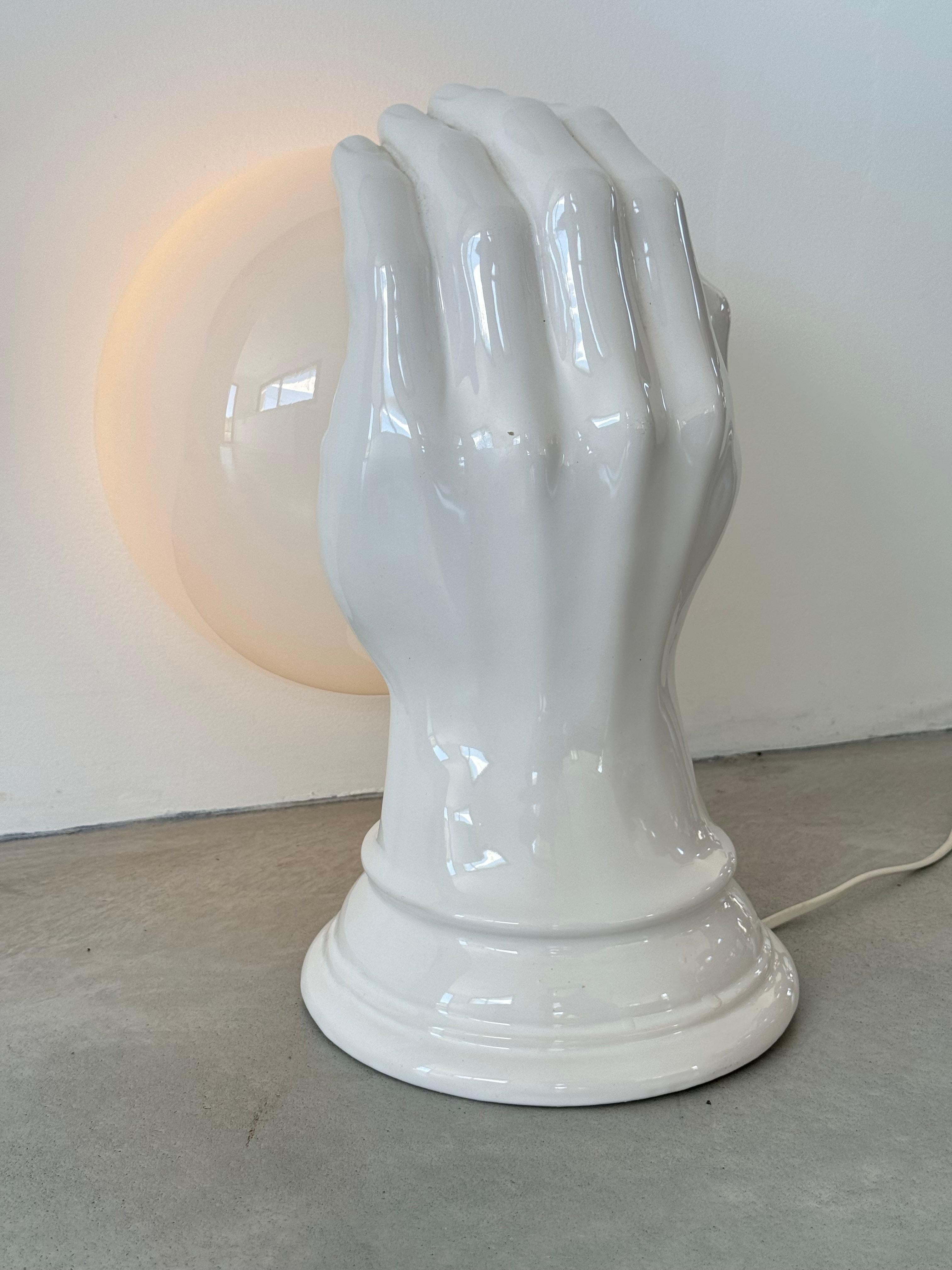 Late 20th Century Ceramic Hand Wall Sconce, very huge size 14.6'',  Italian design lamp, c. 1970s For Sale