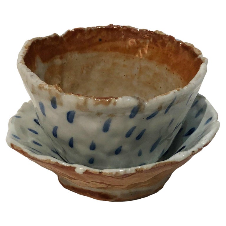 Ceramic Handbuilt Stoneware Bowl and Plate by Hannelore Freer For Sale