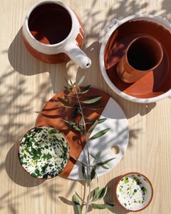 Ceramic Handmade Dipped Terracotta & White Circular Cheese Board Platter