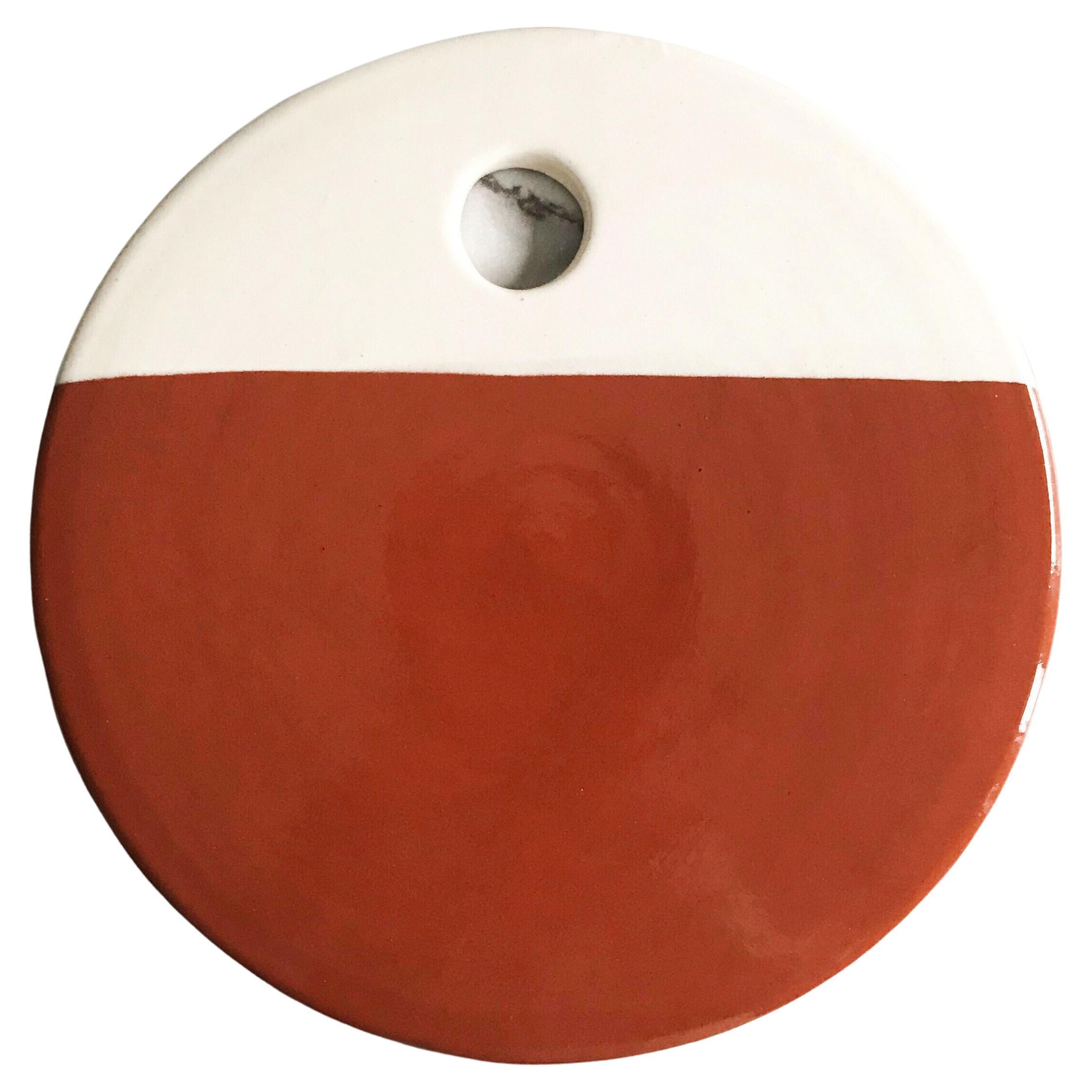 Ceramic Handmade Dipped Terracotta & White Circular Cheese Board Platter For Sale