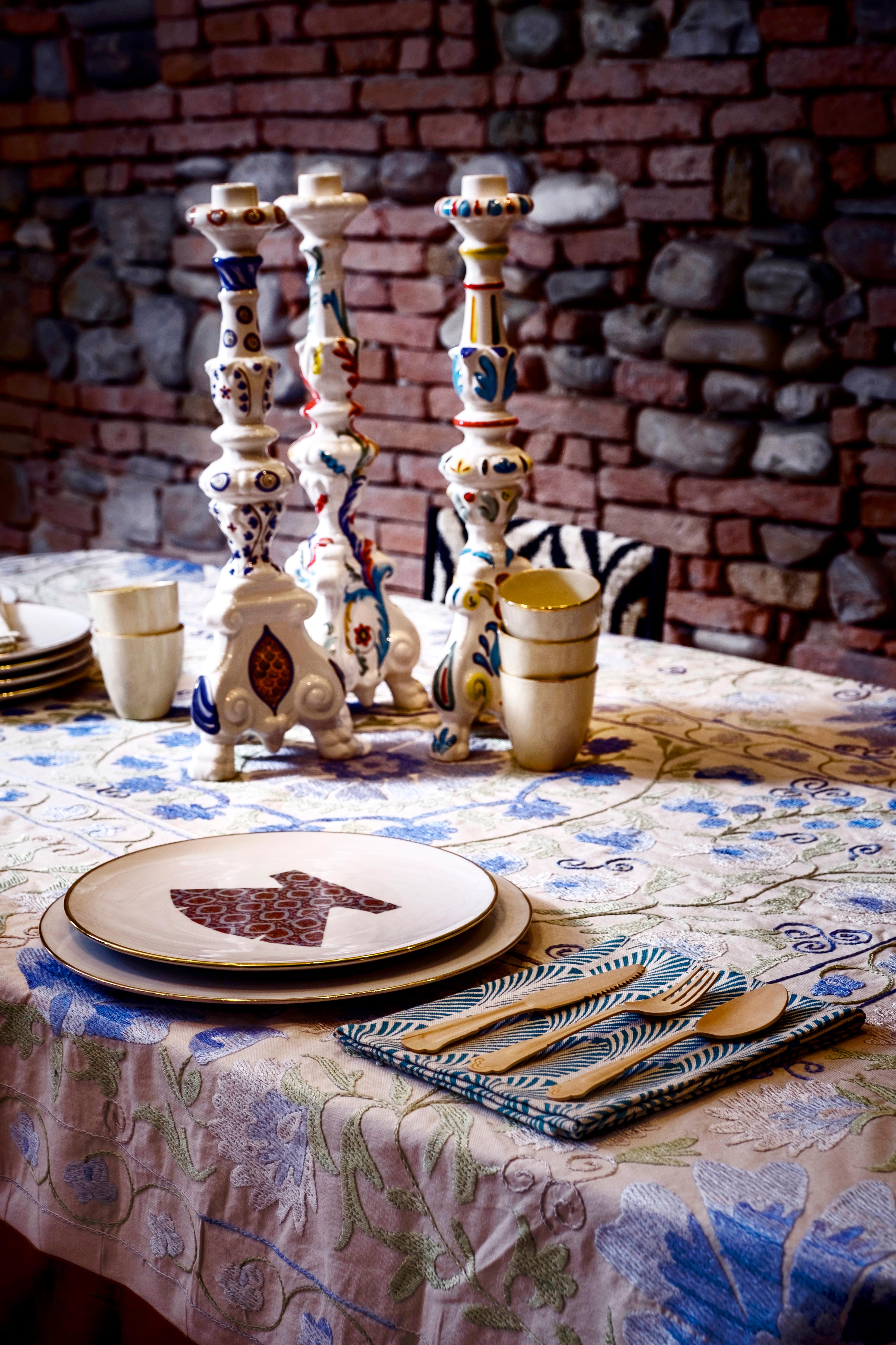 Keramik handbemalte Kerzenständer in Blau im Zustand „Neu“ im Angebot in ROCCAVIVARA CB, IT