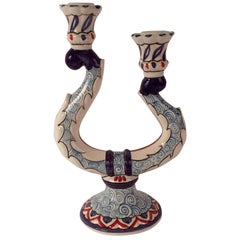 Ceramic Handpainted Candleholders Double