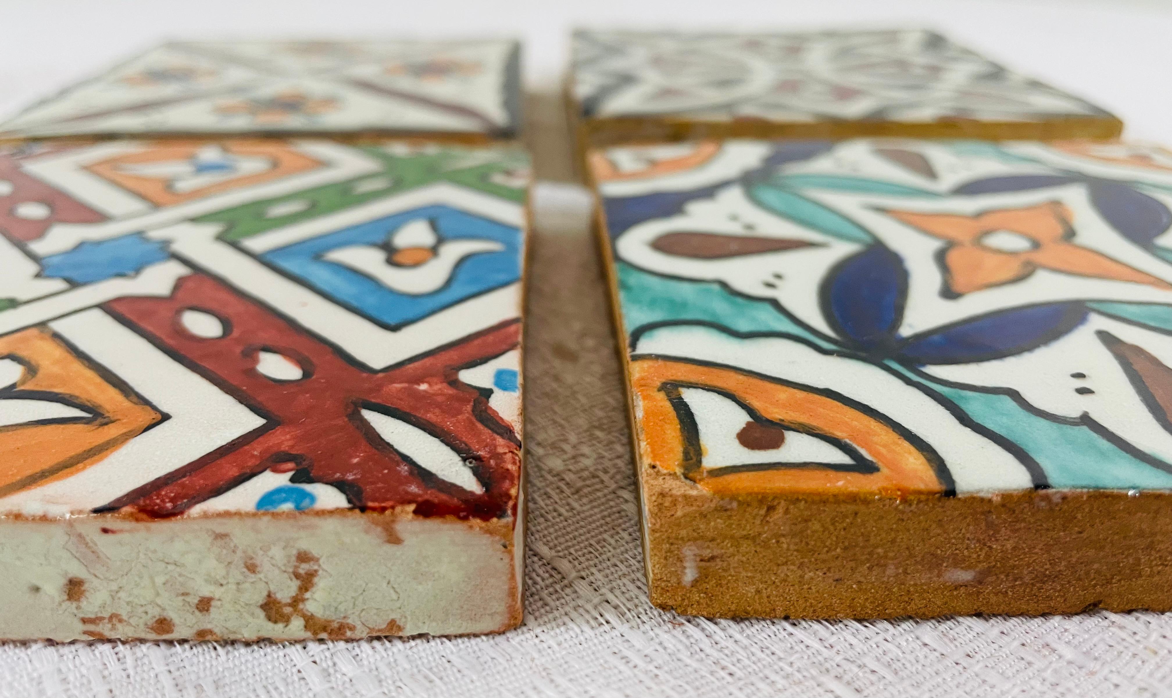 Moorish Ceramic Handpainted Moroccan Coaster or Tile, Set of 4 For Sale