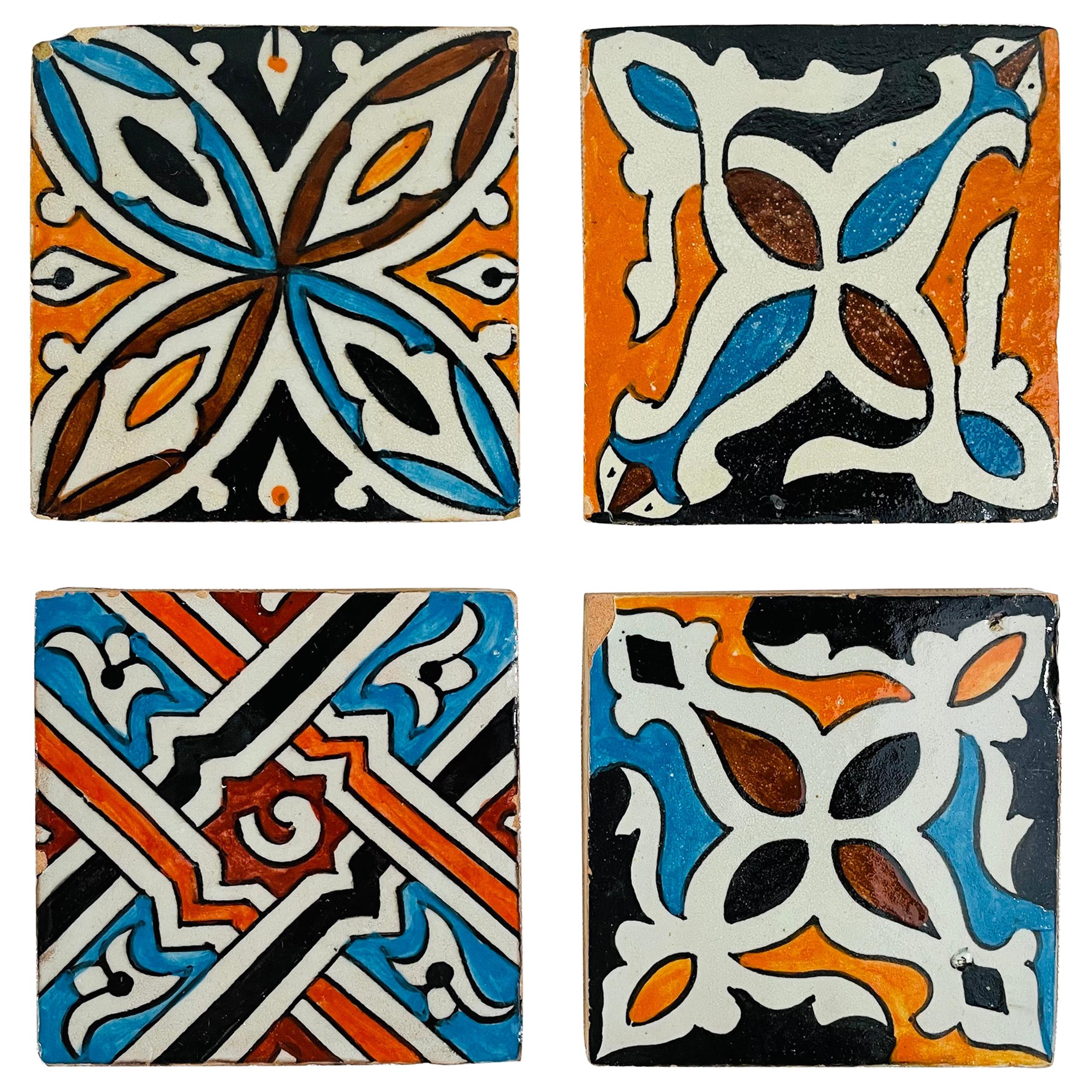 Ceramic Handpainted Moroccan Coaster or Tile, Set of 4