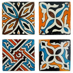 Ceramic Handpainted Moroccan Coaster or Tile, Set of 4