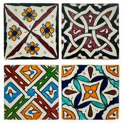 Ceramic Handpainted Moroccan Coaster or Tile, Set of 4