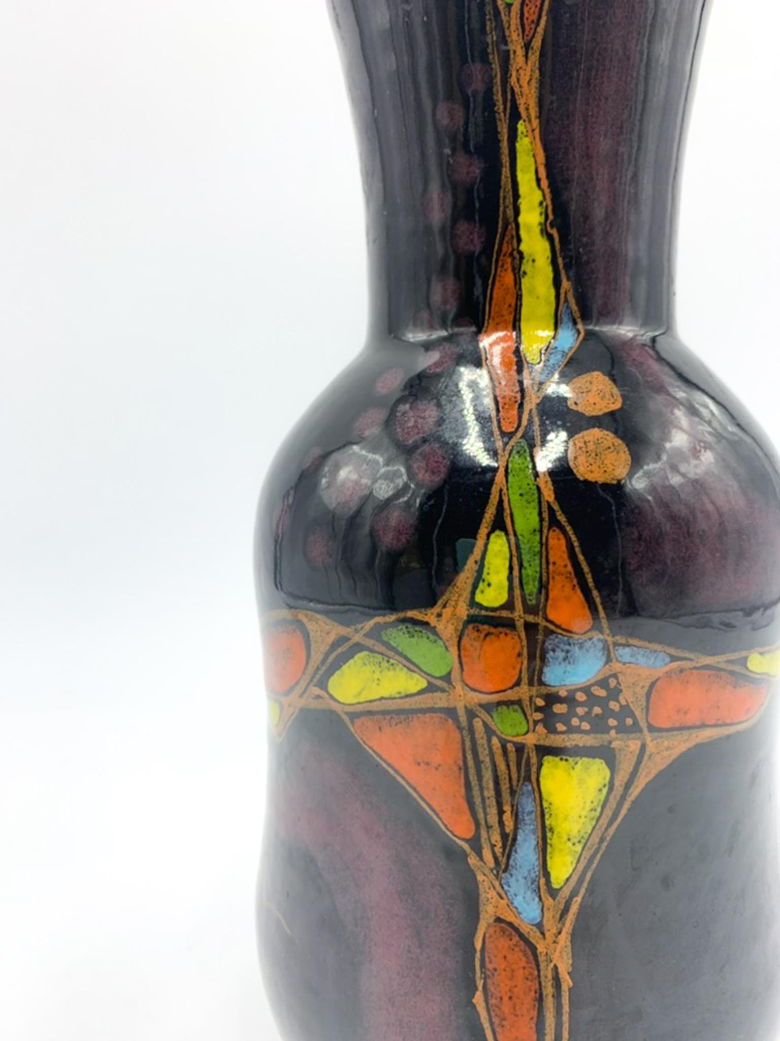Italian Ceramic Handpainted Violet Vase by Cesare Verzolini, 1970s For Sale
