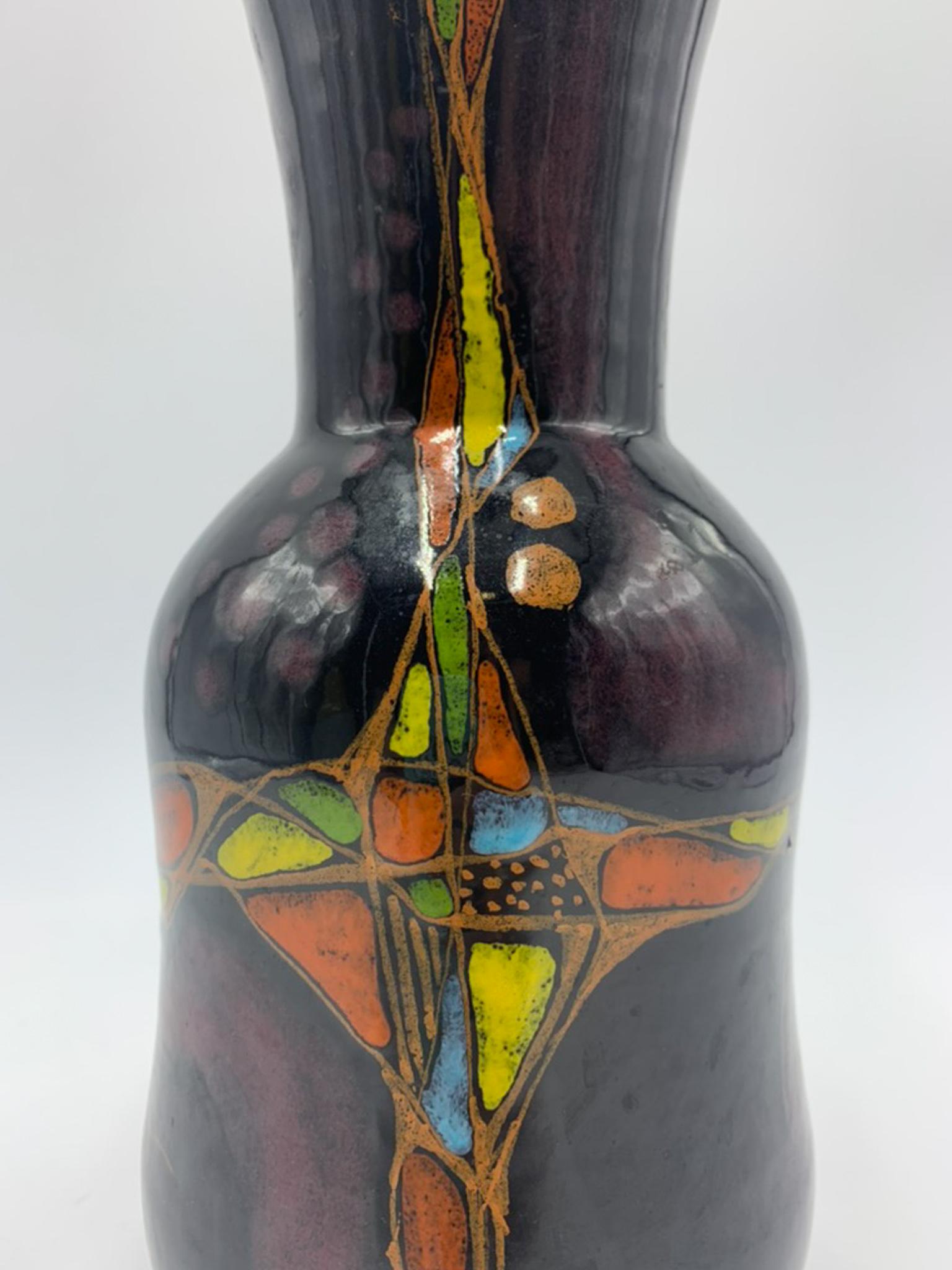 Late 20th Century Ceramic Handpainted Violet Vase by Cesare Verzolini, 1970s For Sale