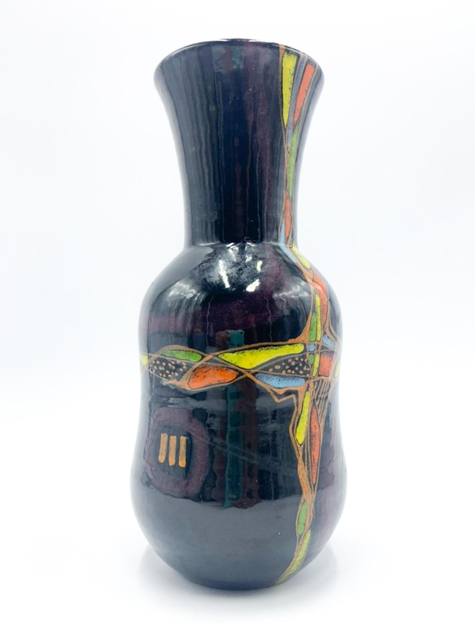 Ceramic Handpainted Violet Vase by Cesare Verzolini, 1970s For Sale 1