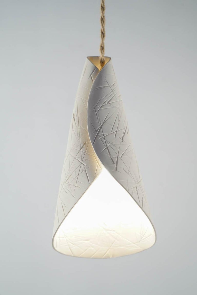 Ceramic Hanging Lamp Made and Engraved by Hand on Inside and Out, Art