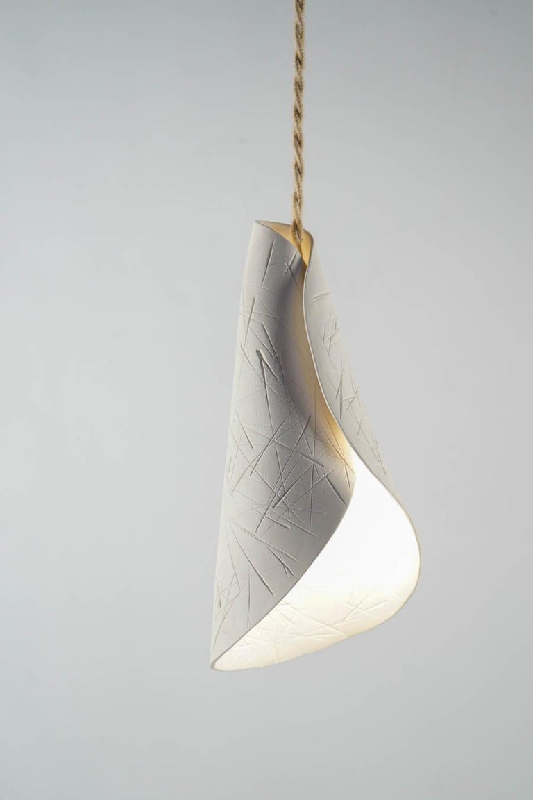 Ceramic Hanging Lamp Made and Engraved by Hand on Inside and Out, Art