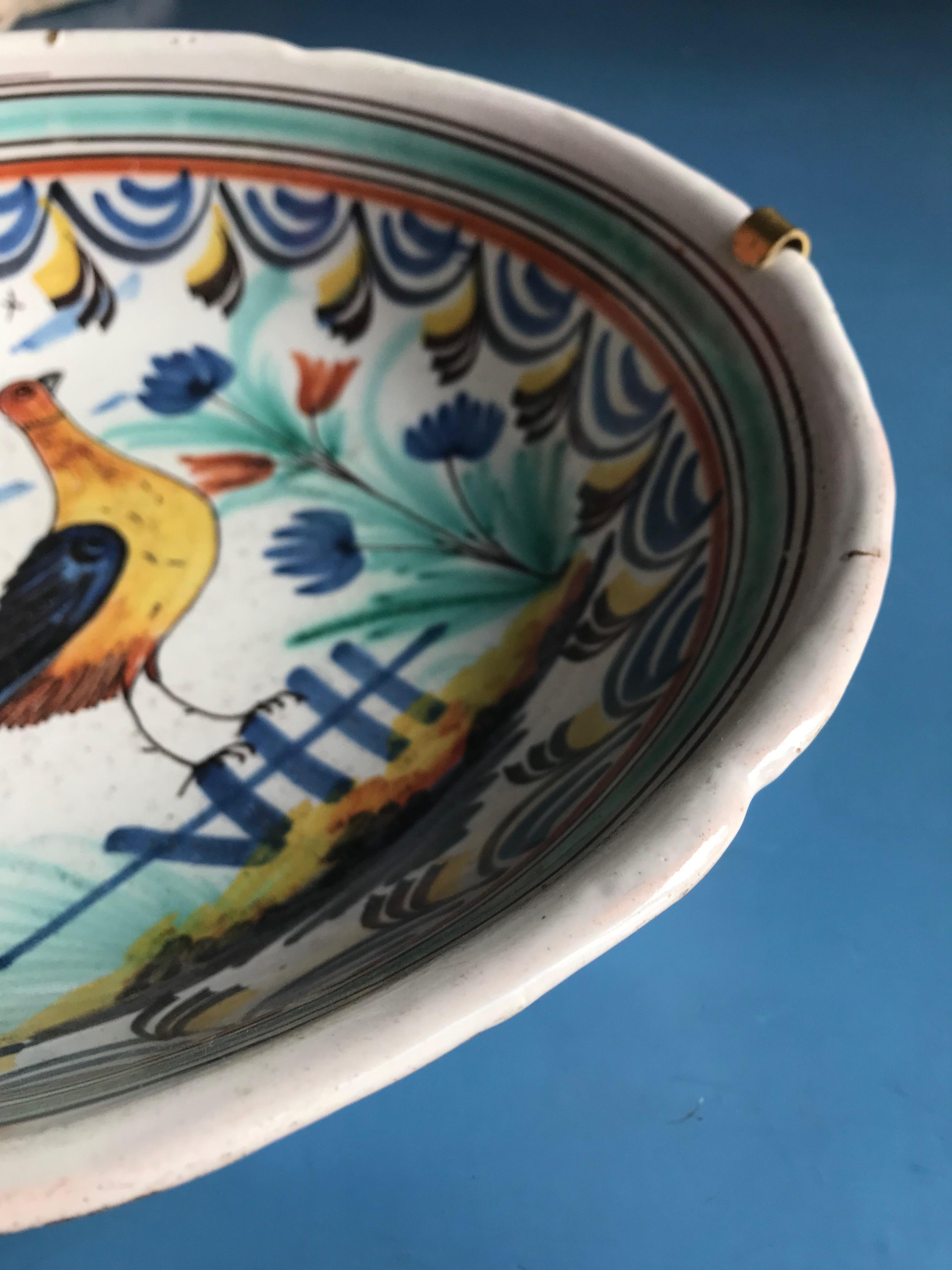 French Ceramic Hanging Platter with Bird Decoration