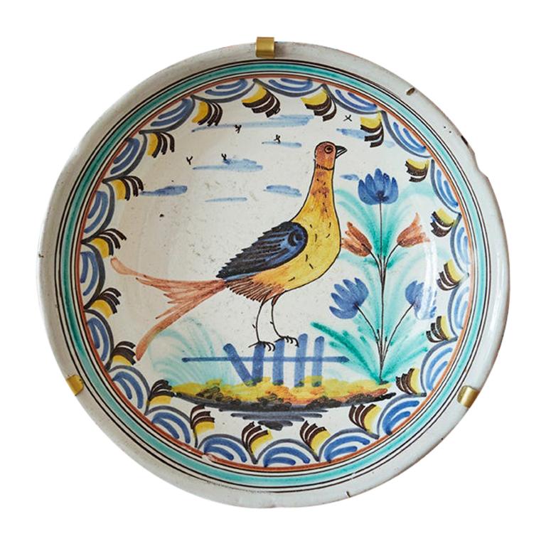 Ceramic Hanging Platter with Bird Decoration