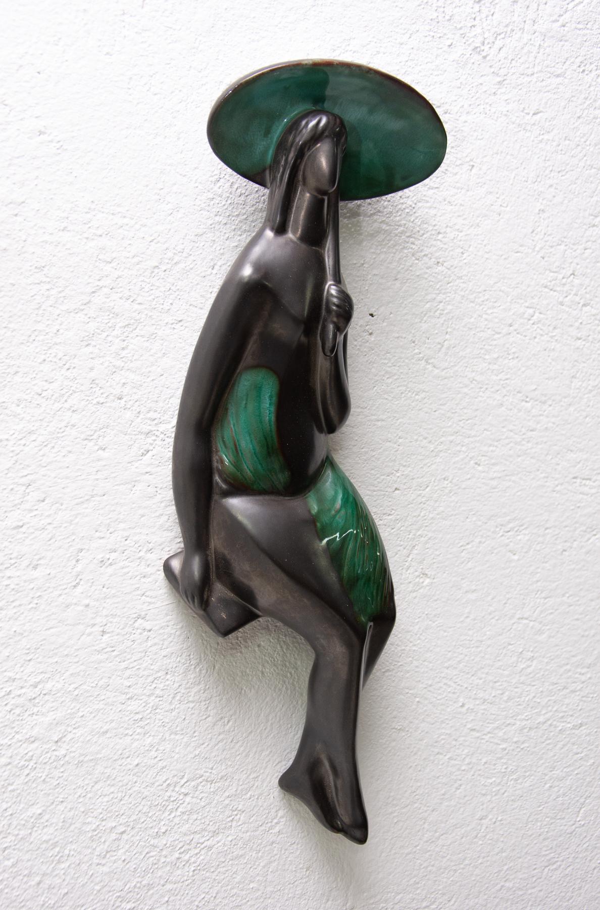 Czech Ceramic Hanging Sculpture Girls with a Parasol by Jitka Forejtová, 1960s