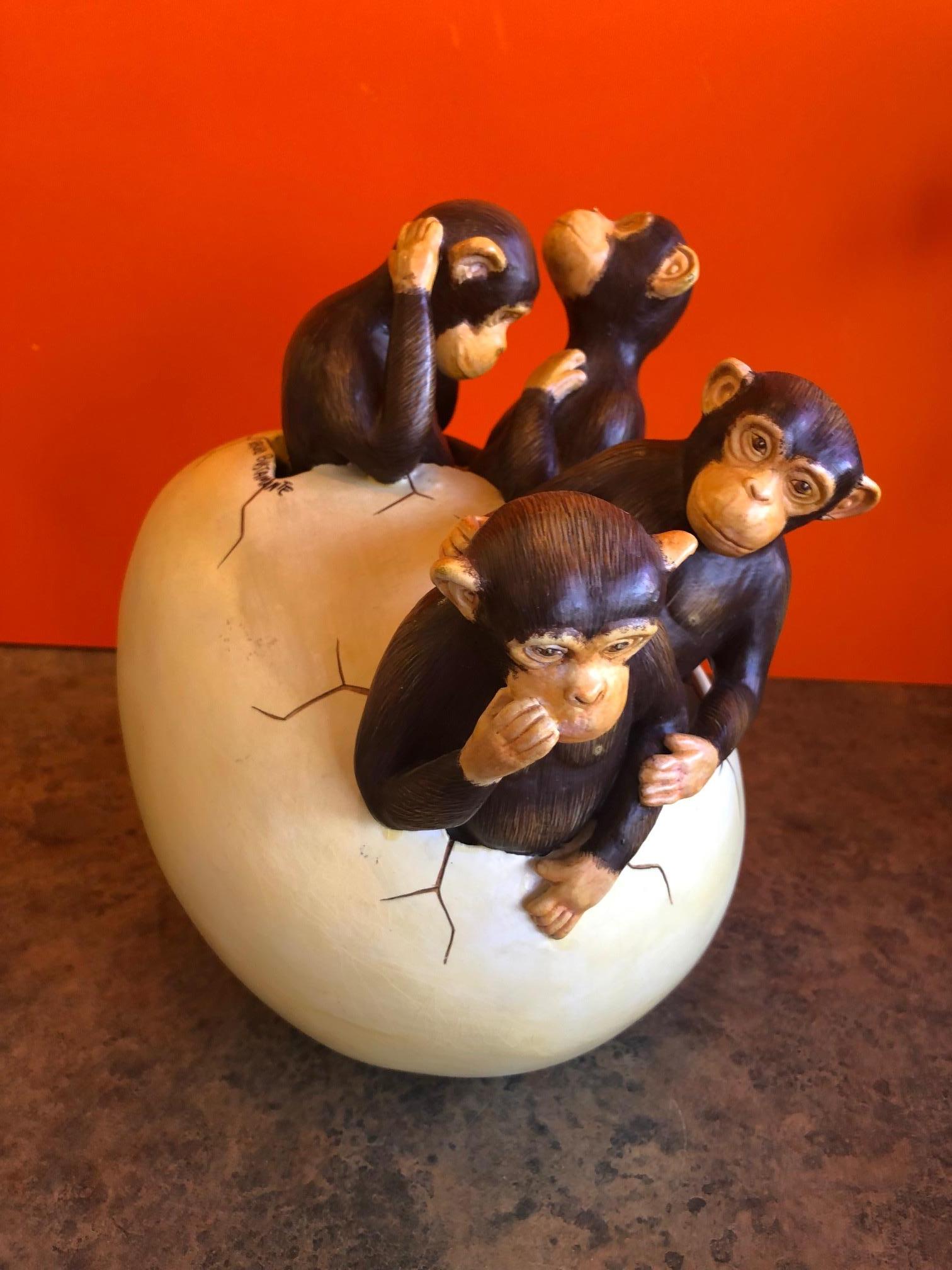 20th Century Ceramic Hatching Monkeys from Egg Sculpture by Sergio Bustamante